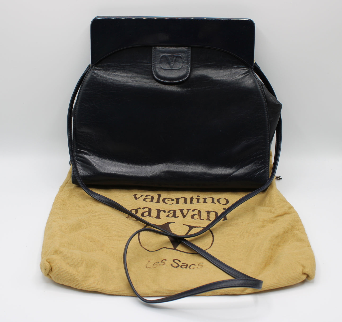 Valentino Garavani Dark Navy Blue Leather Crossbody Bag Vintage