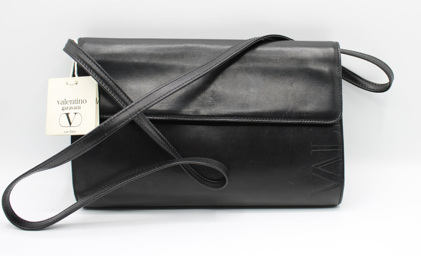 Valentino Garavani Classic Black Leather Convertible Crossbody Clutch Bag Vintage