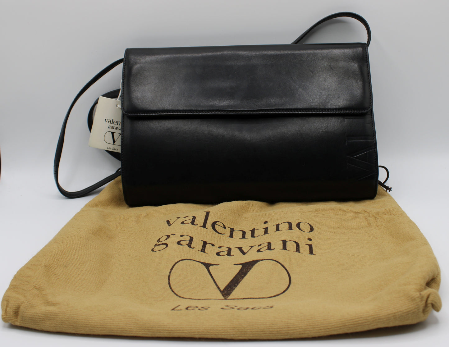 Valentino Garavani Classic Black Leather Convertible Crossbody Clutch Bag Vintage