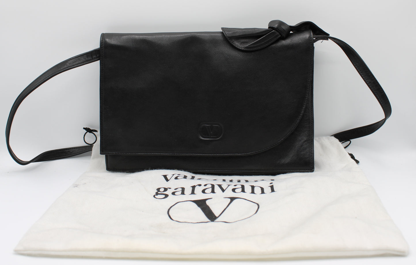 Valentino Garavani V Logo Black Leather Crossbody Bag Vintage