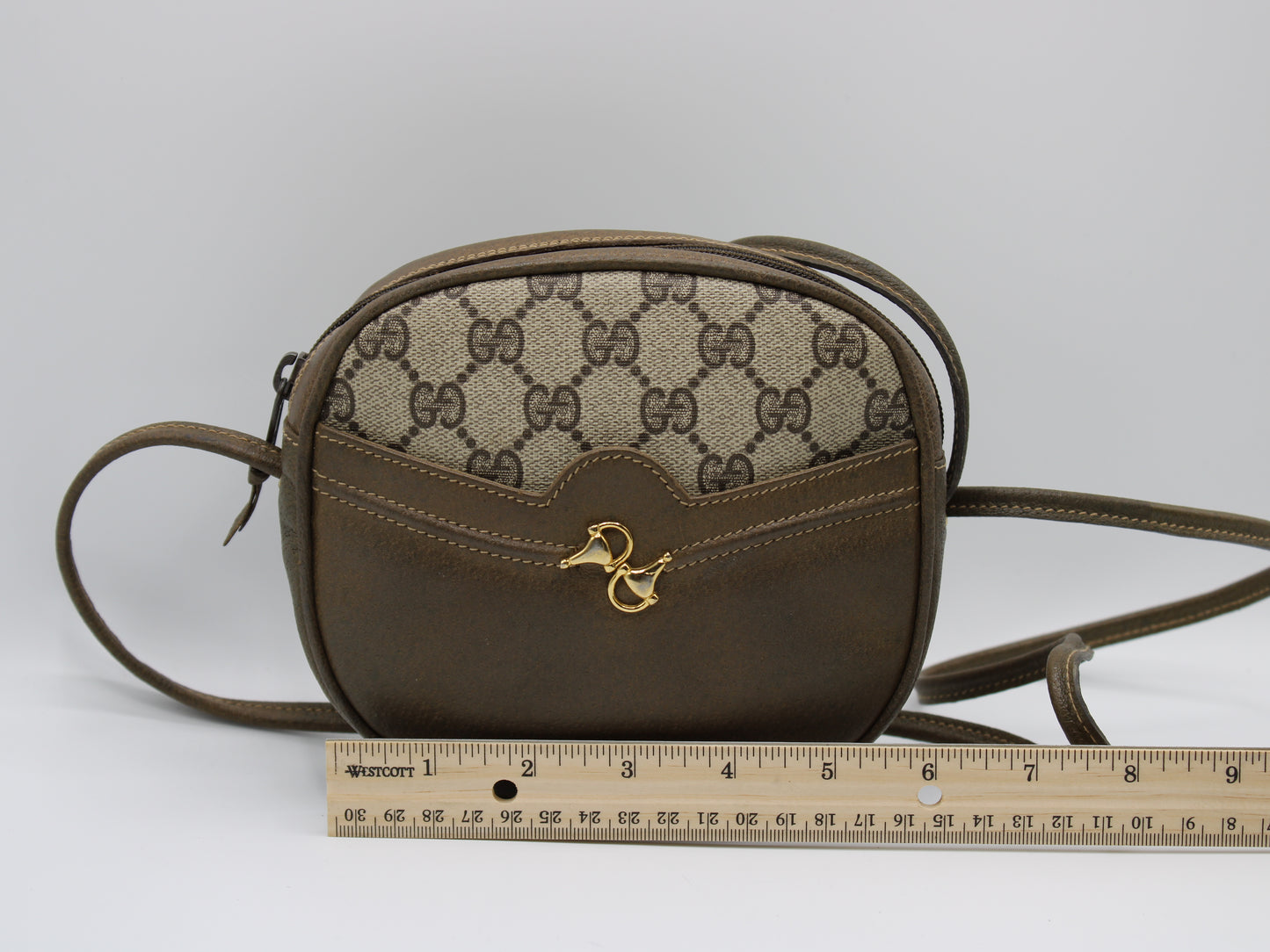 Gucci Horsebit 1955 Bag Brown Leather Canvas GG Vintage