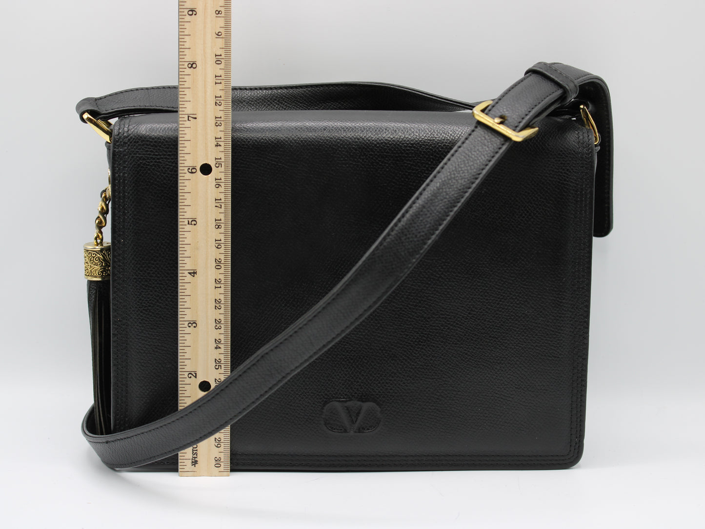 Valentino Garavani Black Leather Crossbody V Logo Bag Vintage