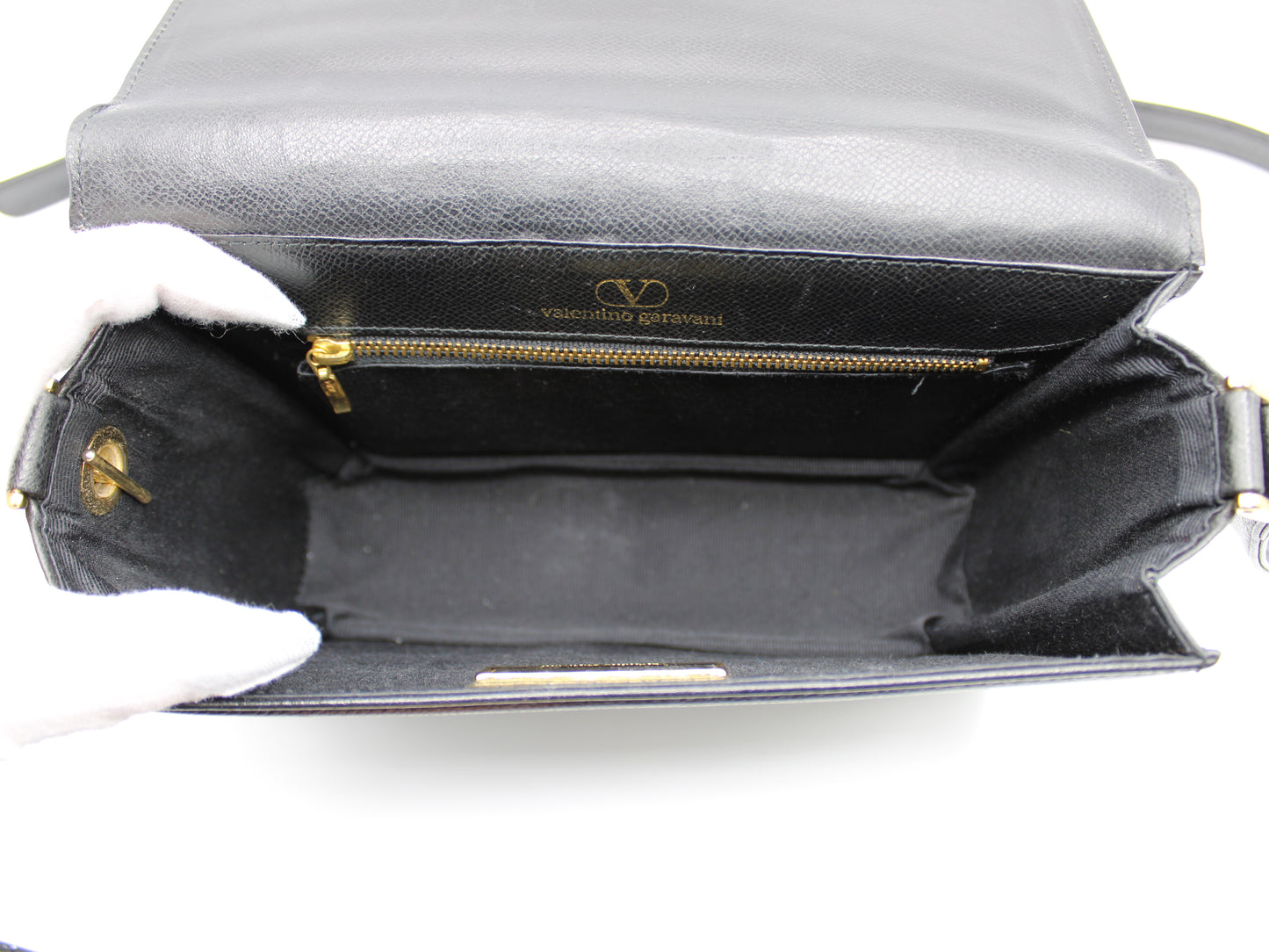 Valentino Garavani Black Leather Crossbody V Logo Bag Vintage