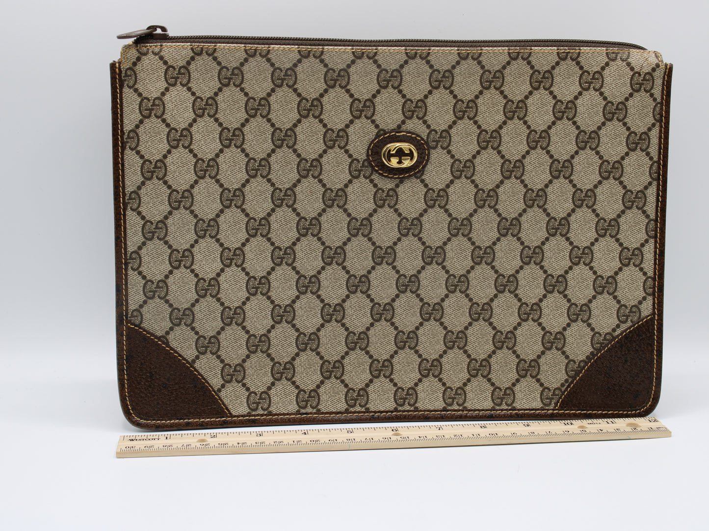 Gucci Ophidia Brown Canvas Clutch Bag Vintage