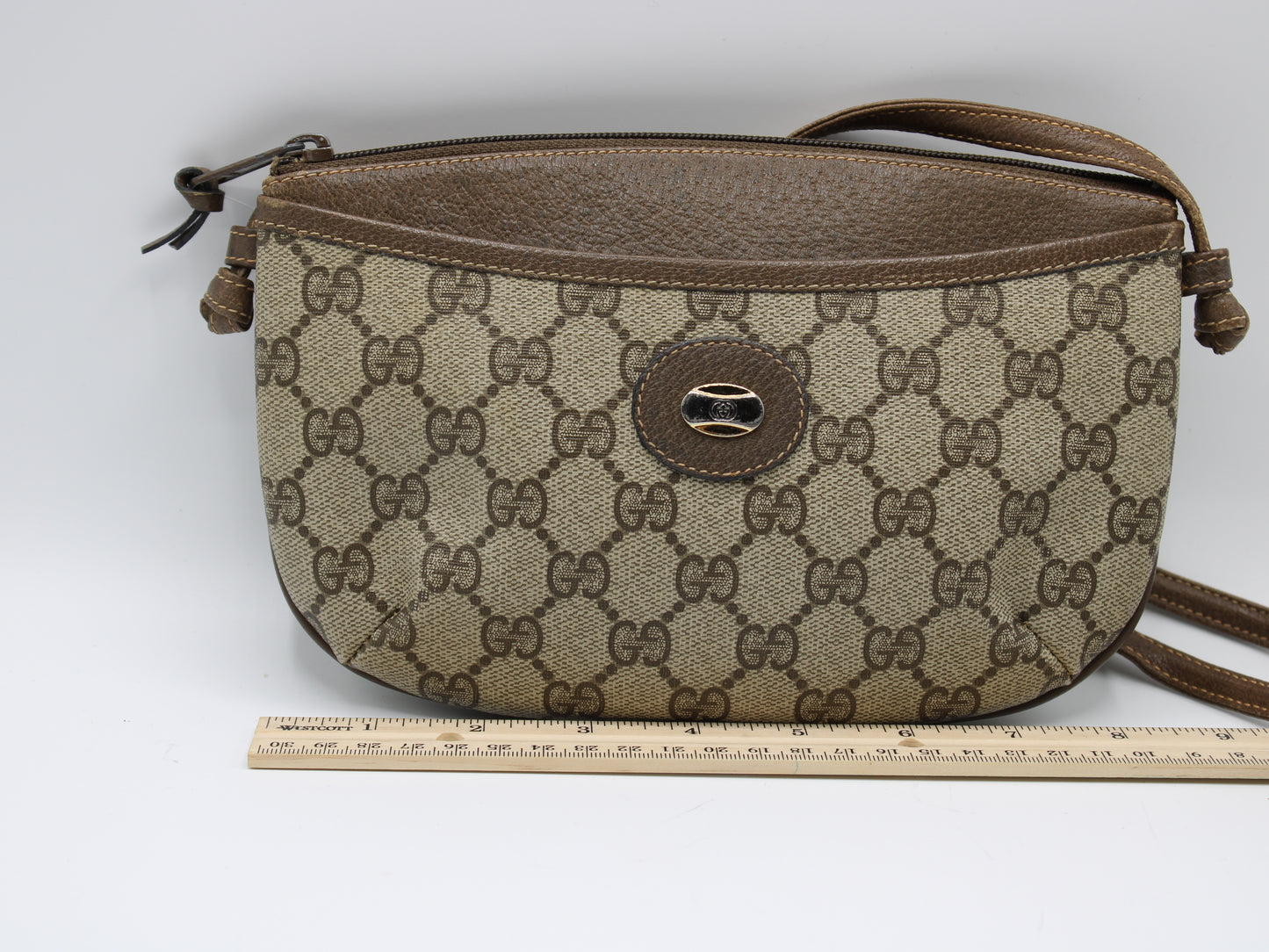 GUCCI GG Plus Brown Canvas Crossbody Bag Vintage