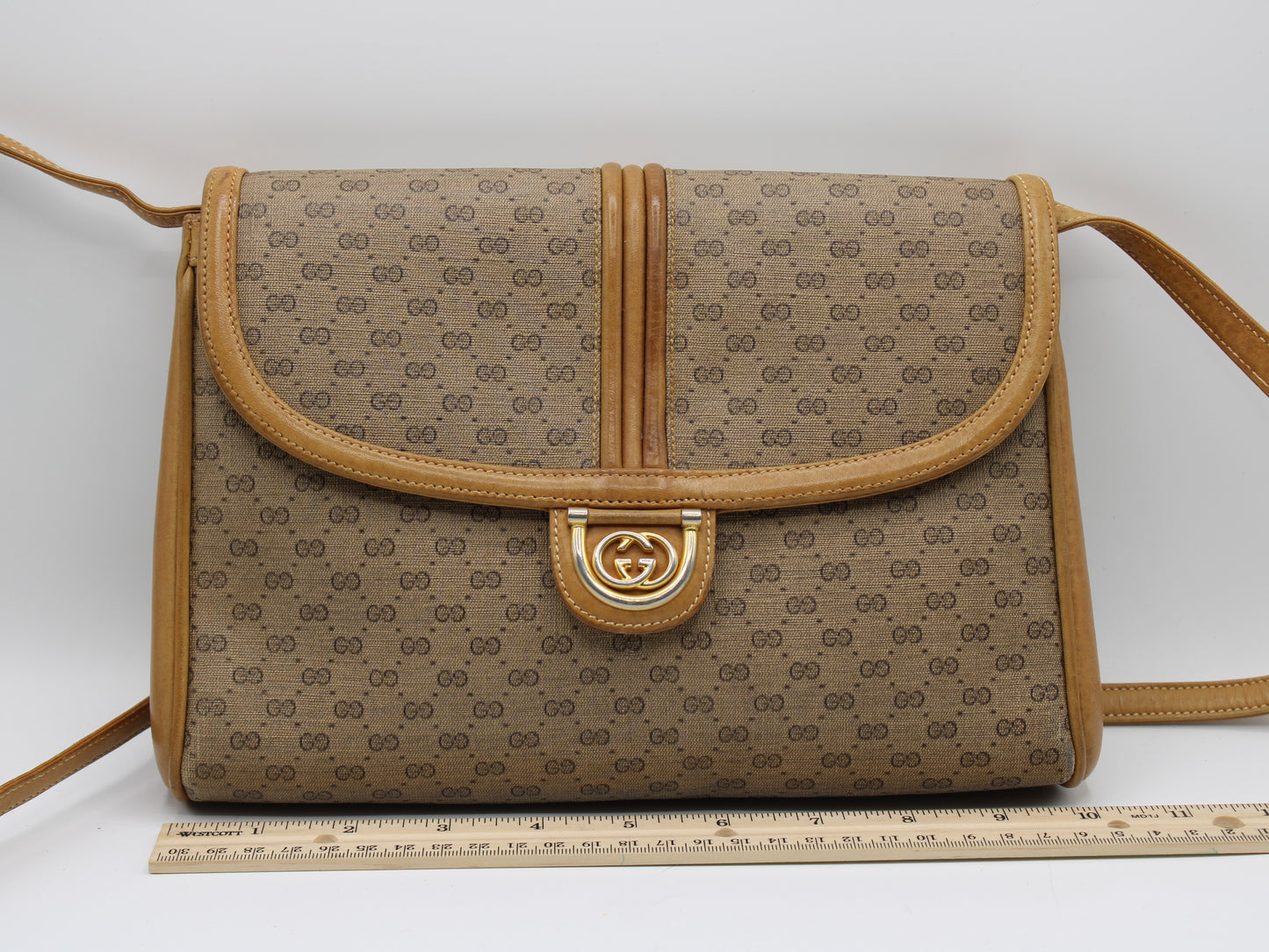 Gucci GG Marmont Flap Brown Canvas Crossbody Bag Vintage