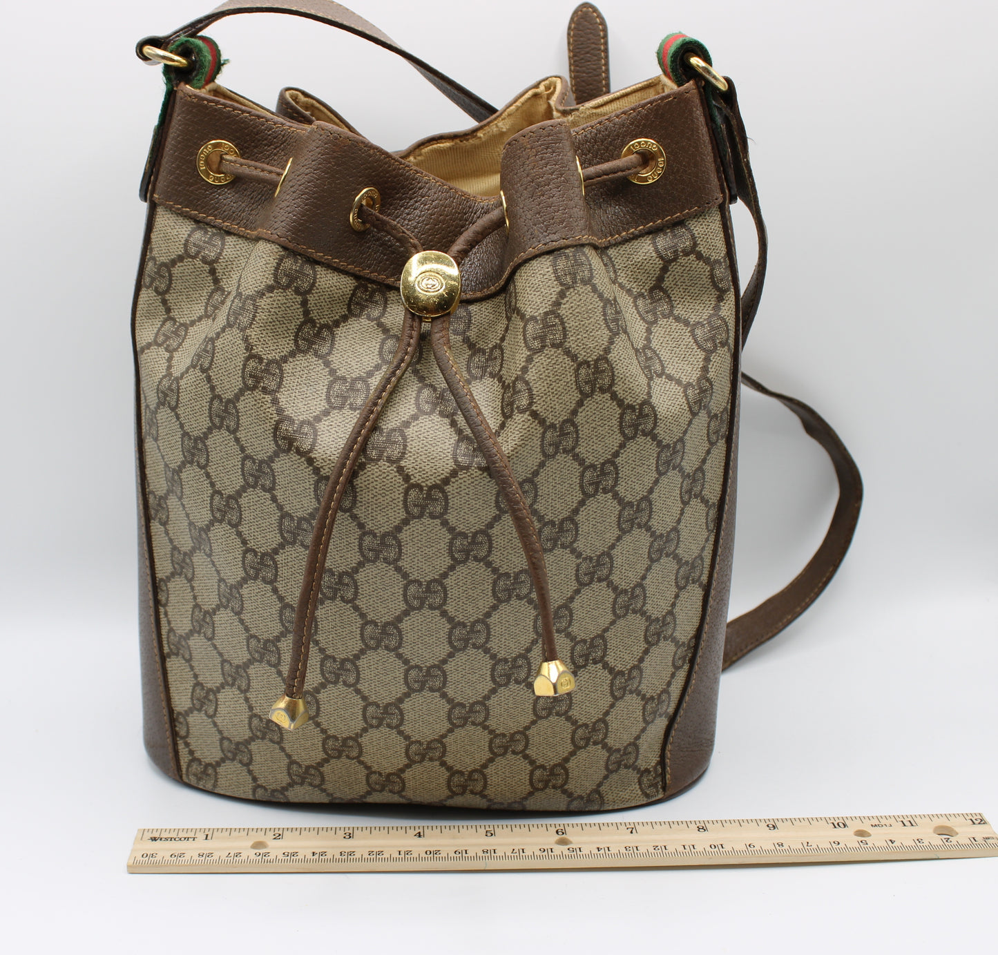 Gucci Ophidia Crossbody Brown Leather Bucket Bag Vintage