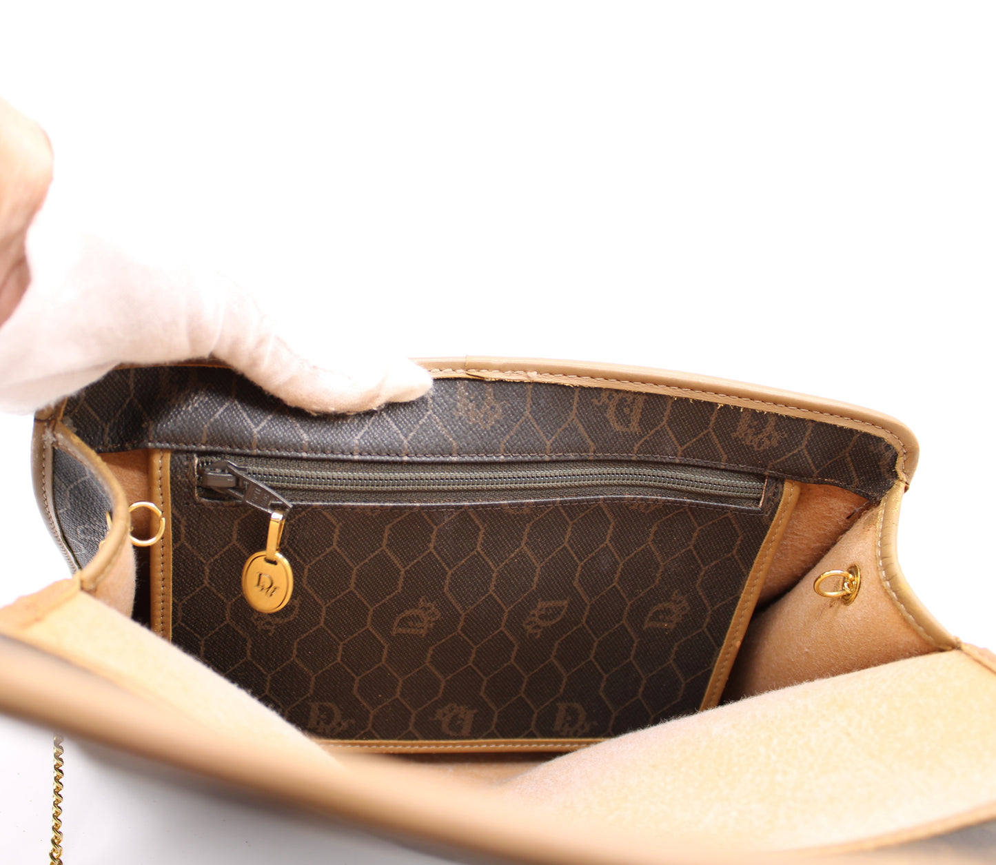 Christian Dior Honeycomb Crossbody Bag on Golden Chain Vintage