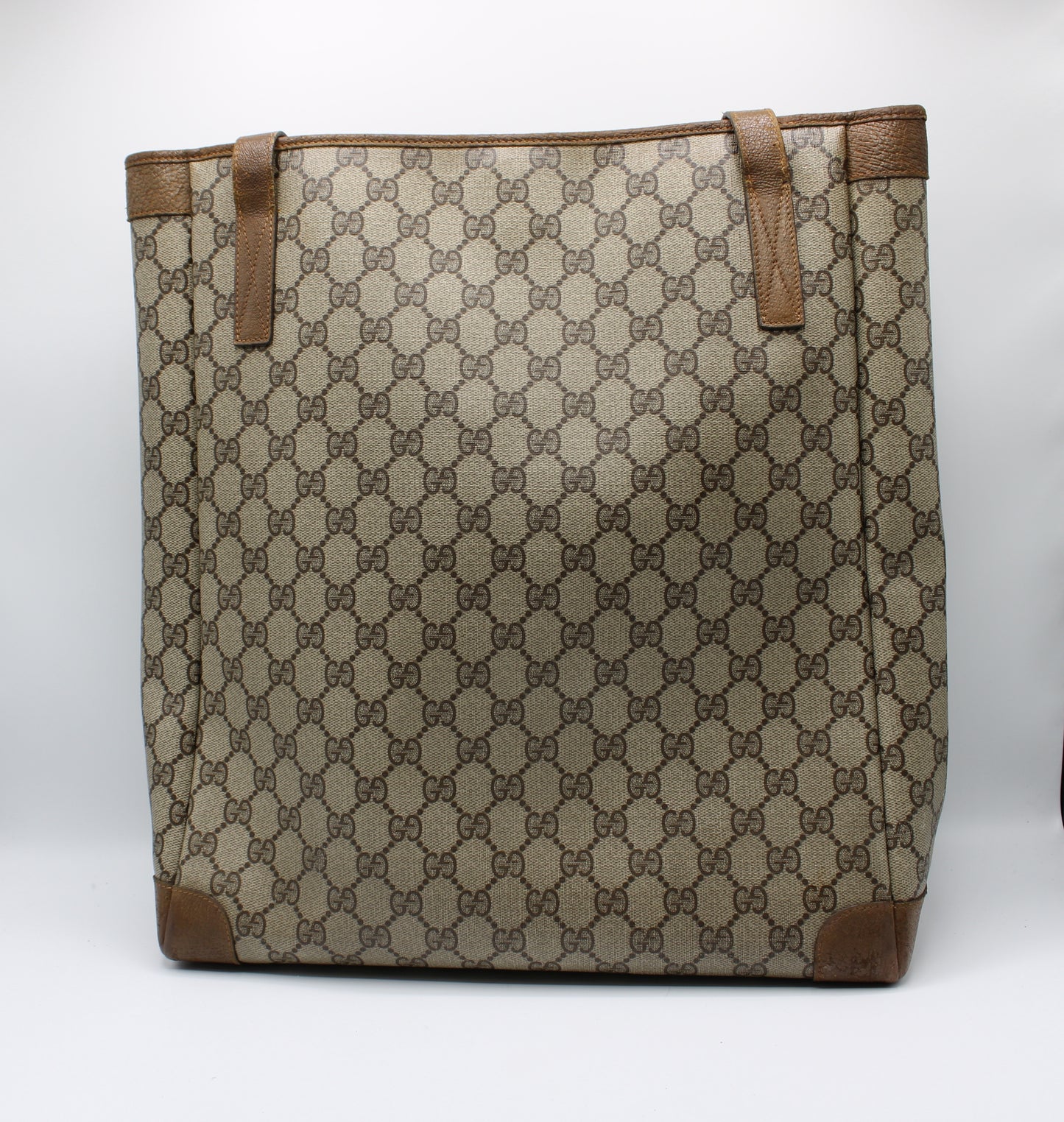 Gucci Tote Brown Supreme GG Monogram Canvas on Leather Vintage