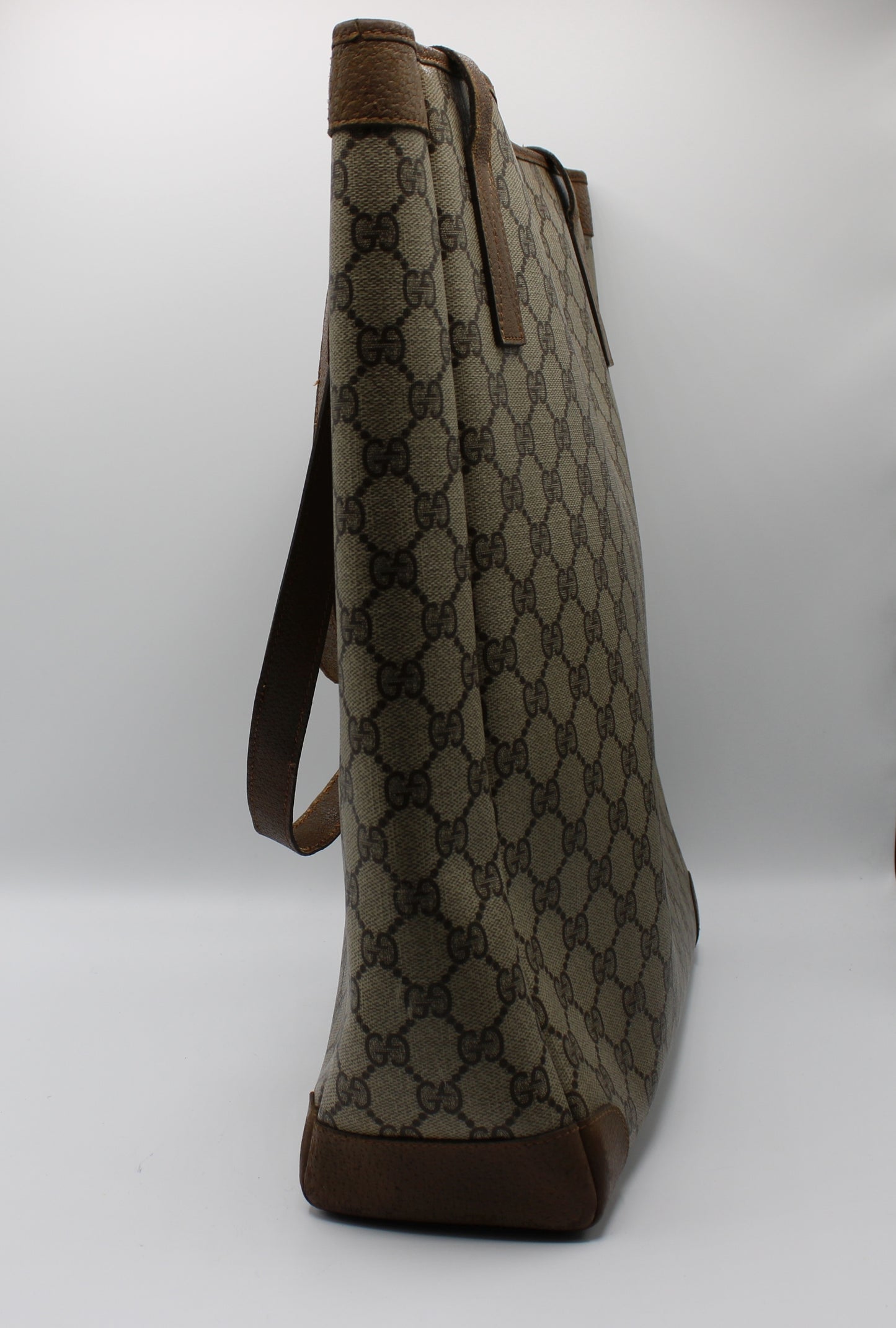 Gucci Tote Brown Supreme GG Monogram Canvas on Leather Vintage