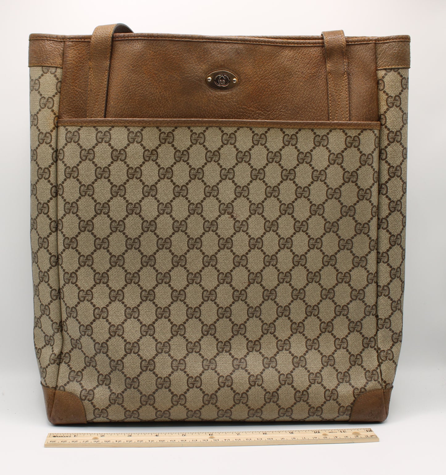 Gucci Tote Brown Supreme GG Monogram Canvas on Leather Vintage