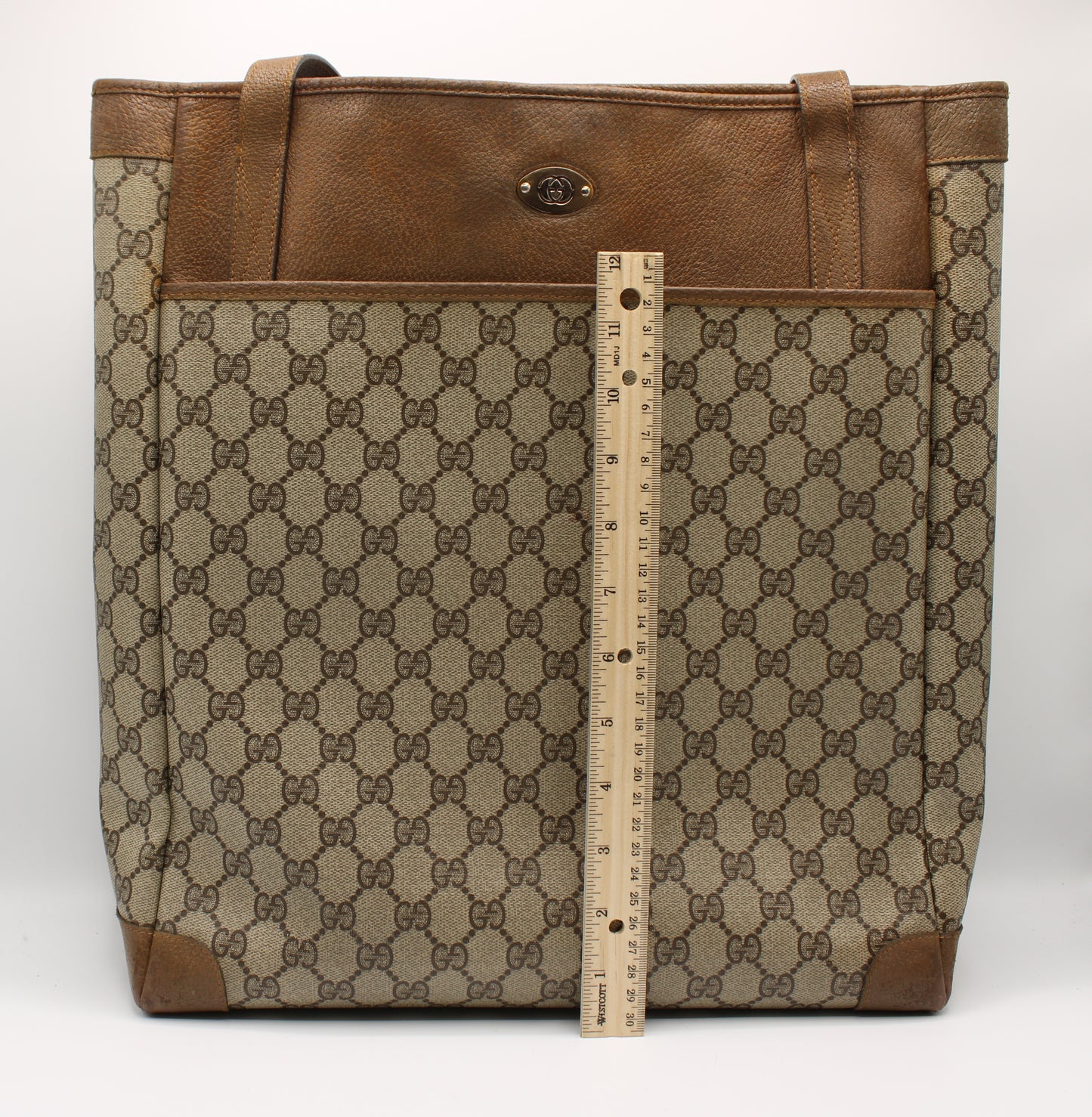 Gucci Tote Brown Supreme GG Monogram Canvas on Leather Vintage