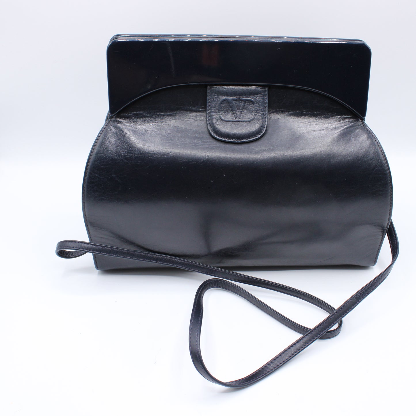 Valentino Garavani Dark Navy Blue Leather Crossbody Bag Vintage