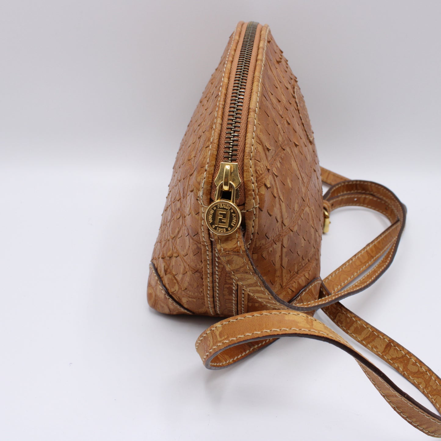 Fendi Perforated Leather Crossbody Vibrant Orange Hue Bag Vintage