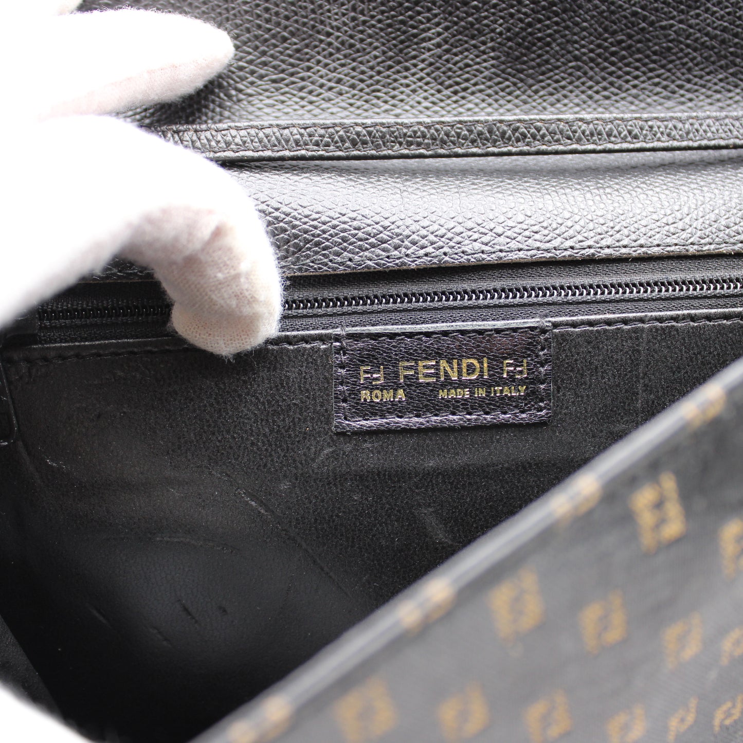 Fendi FF Canvas Leather Trim Crossbody Bag Vintage