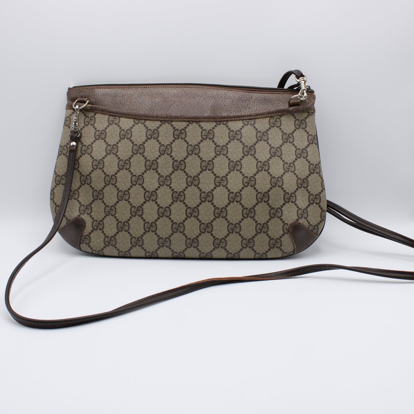 Gucci Brown Leather GG Supreme Canvas Crossbody Bag Vintage