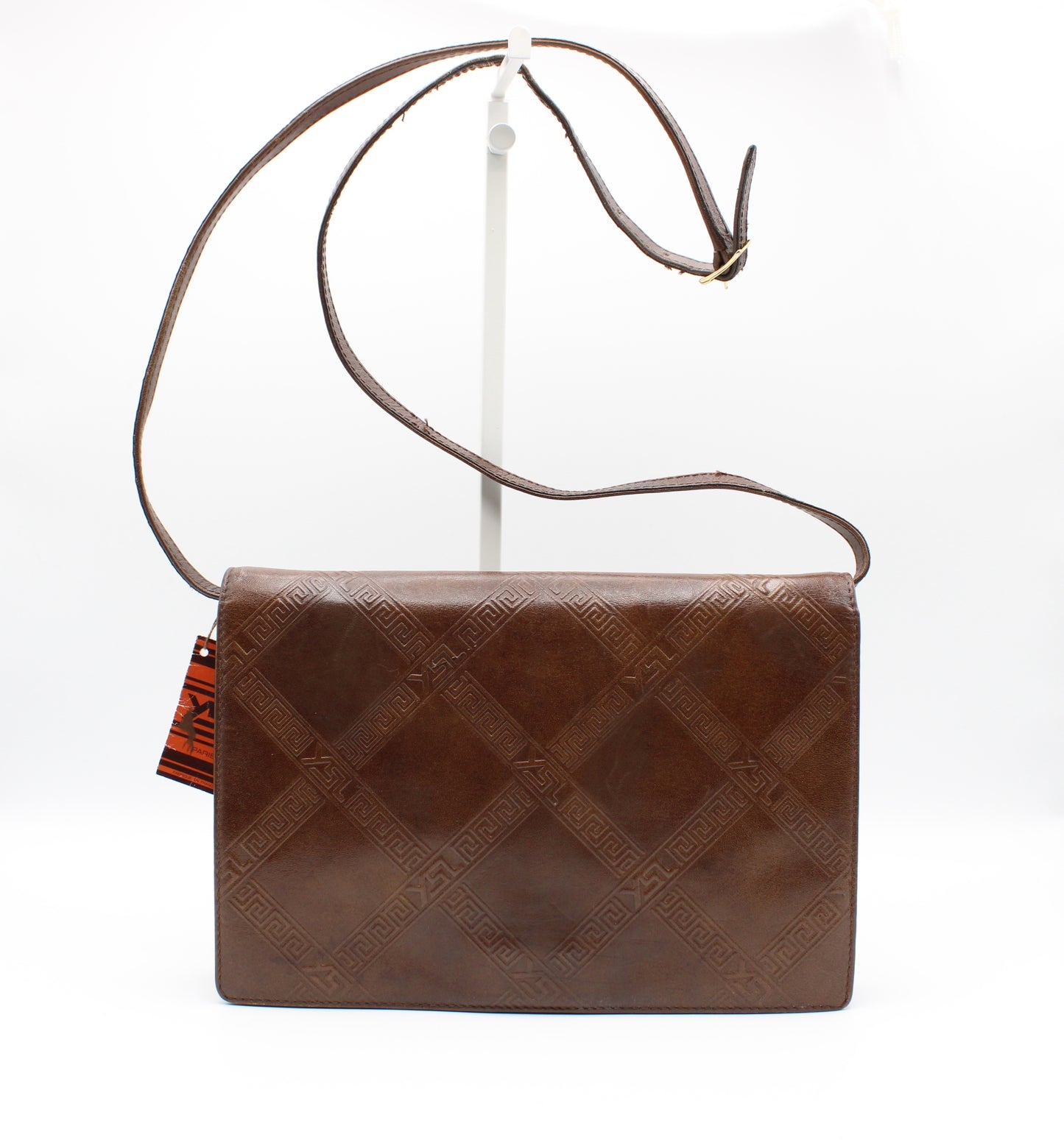 Yves Saint Laurent Brown Leather Embossed Crossbody Bag Vintage