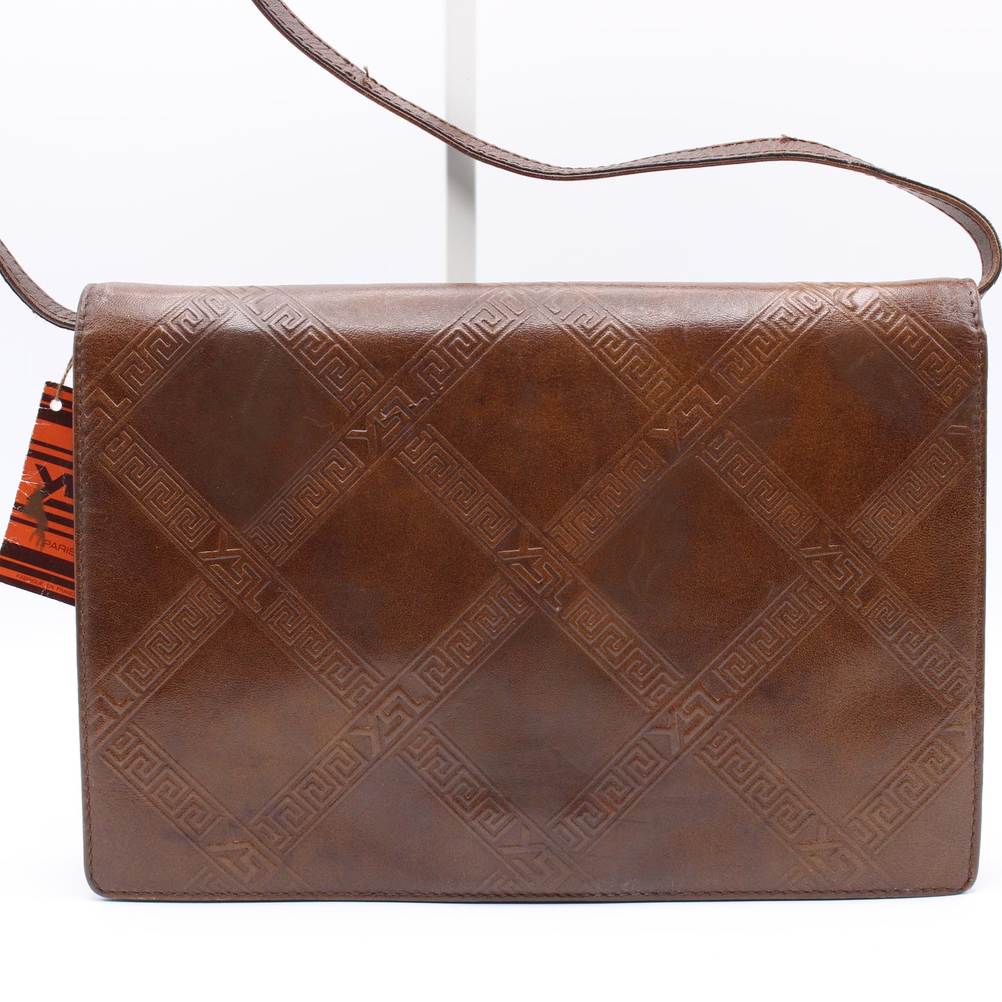 Yves Saint Laurent Brown Leather Embossed Crossbody Bag Vintage