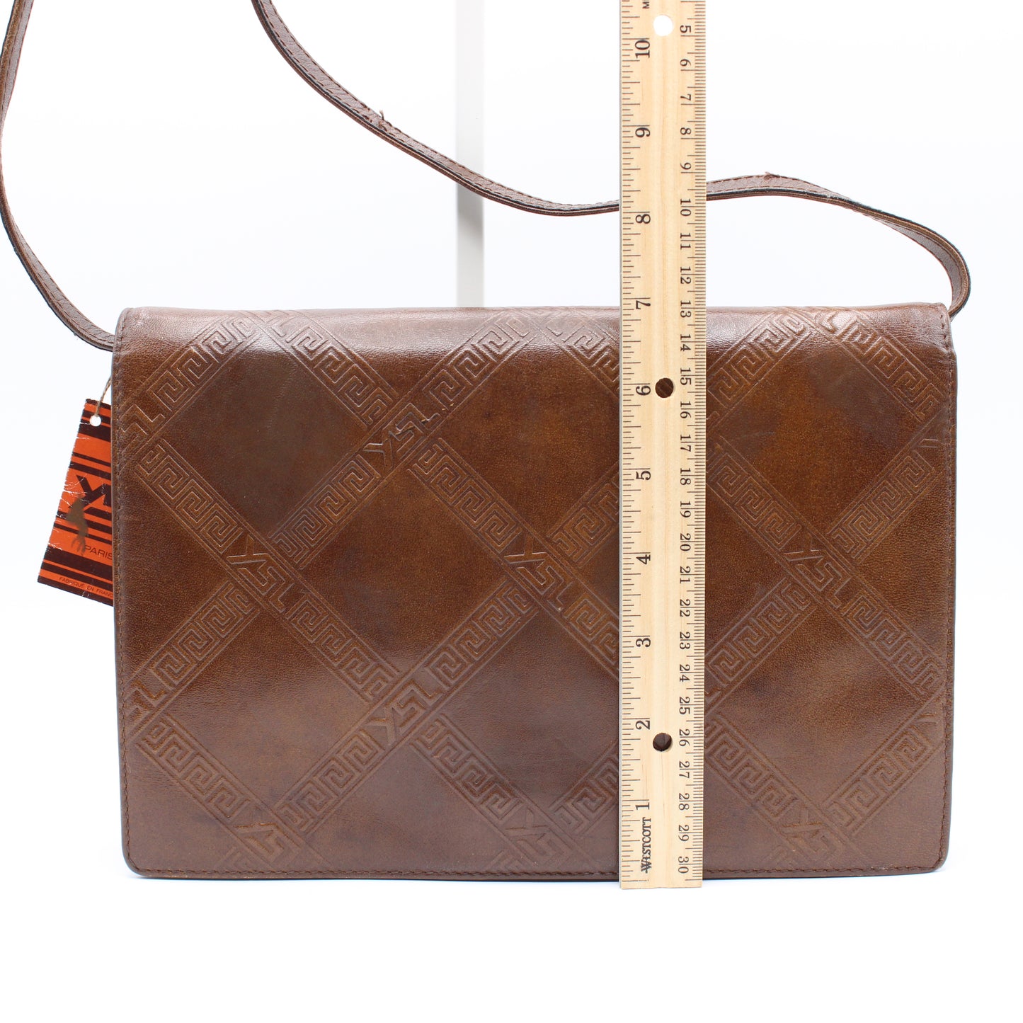 Yves Saint Laurent Brown Leather Embossed Crossbody Bag Vintage