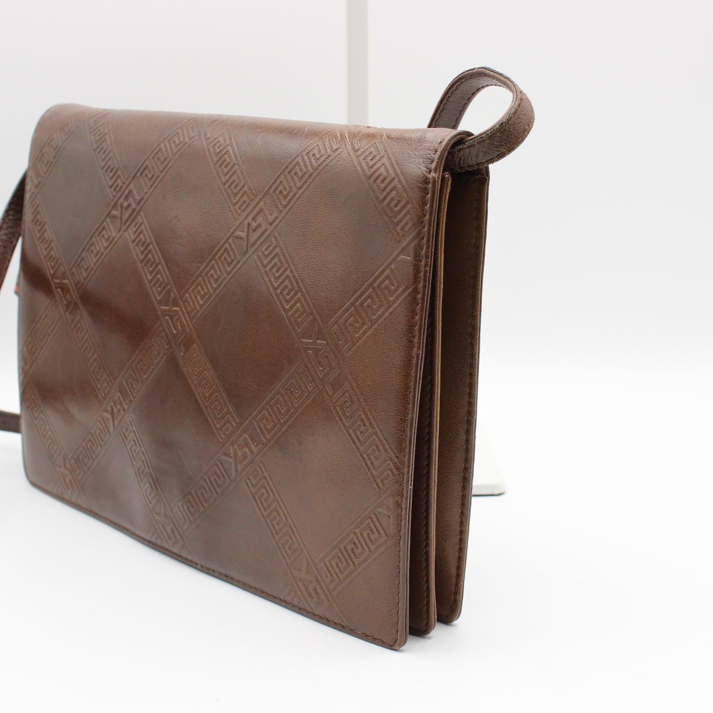 Yves Saint Laurent Brown Leather Embossed Crossbody Bag Vintage