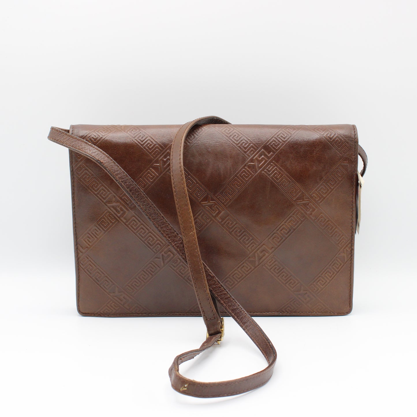 Yves Saint Laurent Brown Leather Embossed Crossbody Bag Vintage