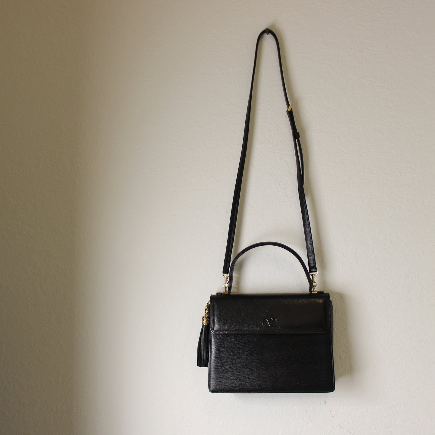 Valentino Garavani Classic Black Two-Way Kelly Crossbody Leather Bag