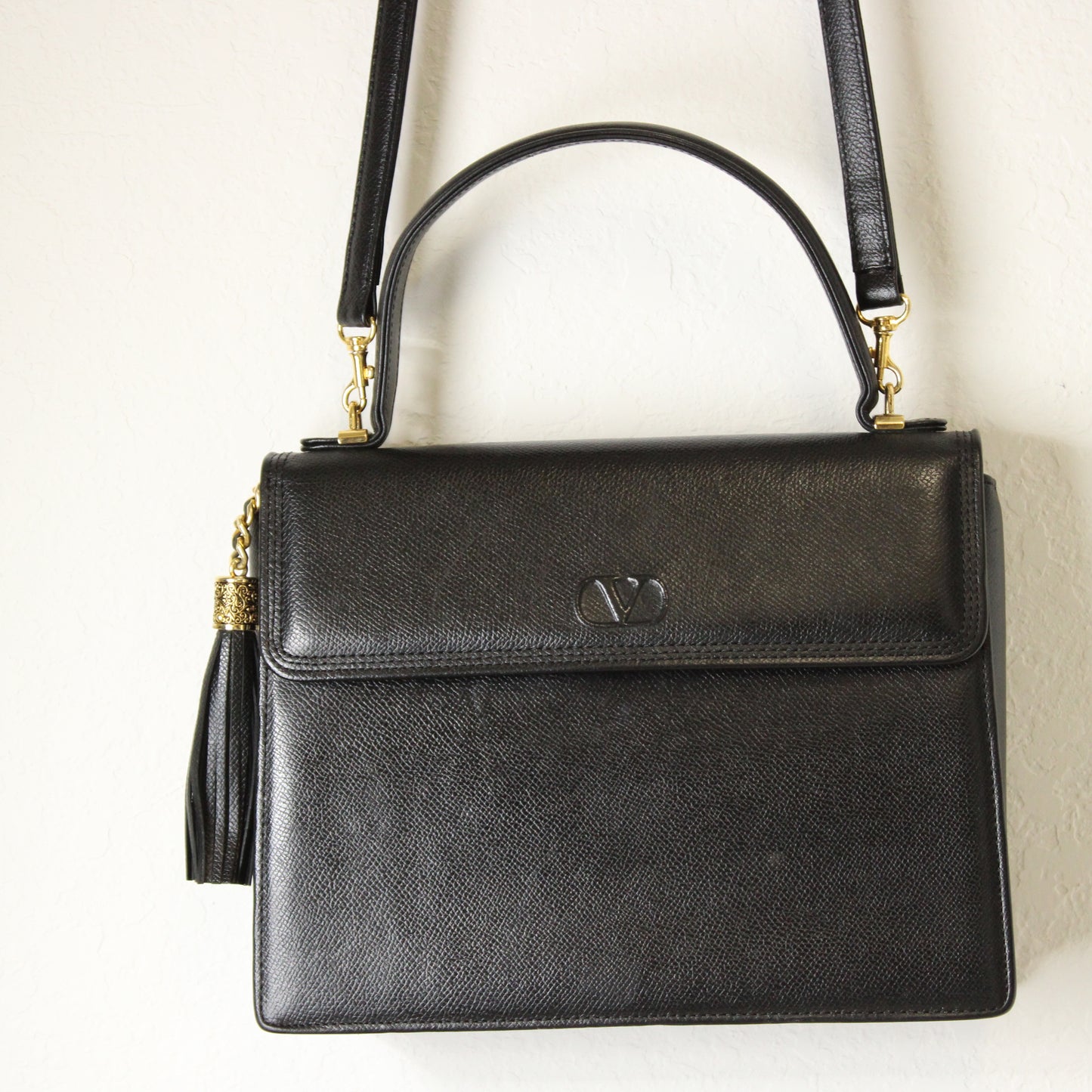 Valentino Garavani Classic Black Two-Way Kelly Crossbody Leather Bag