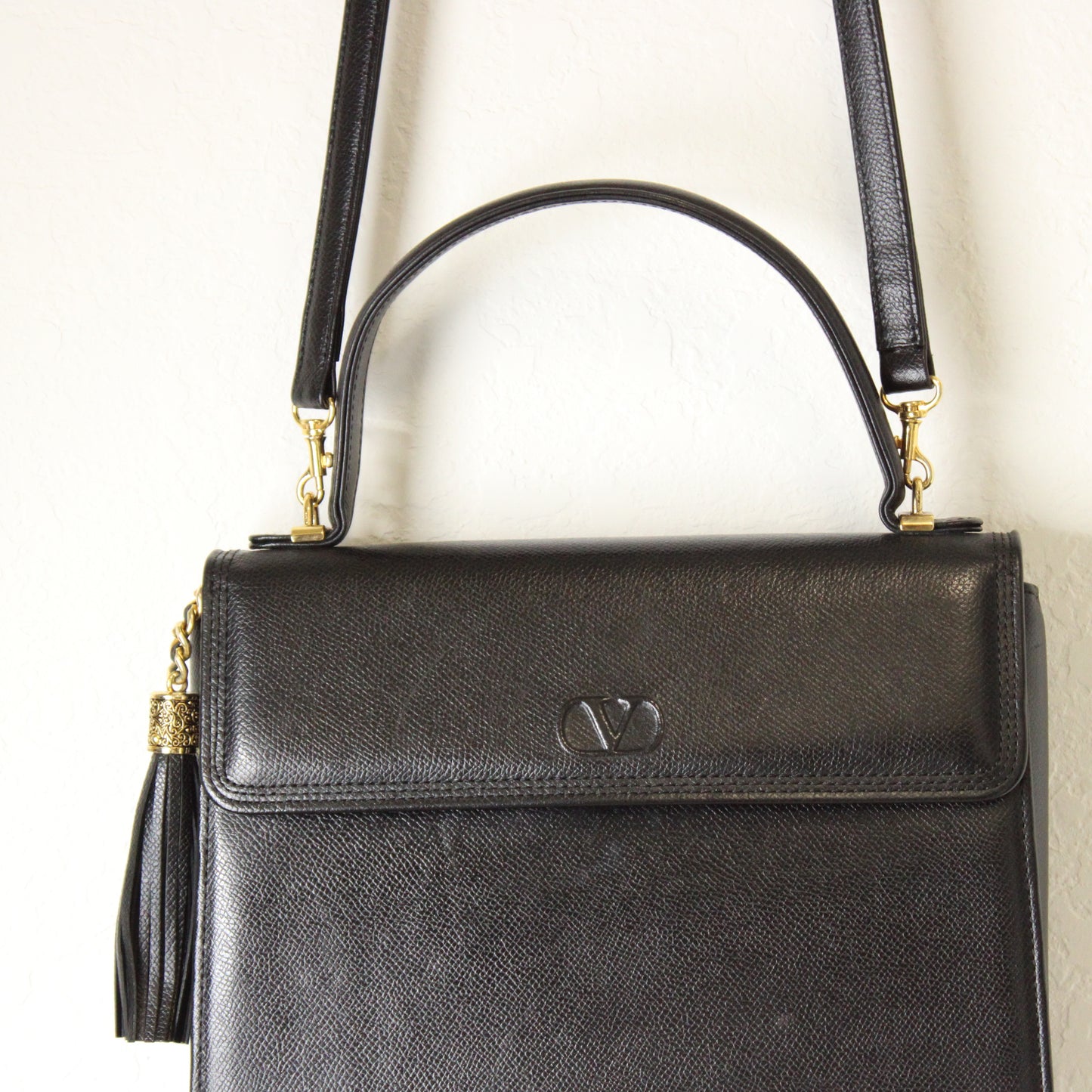 Valentino Garavani Classic Black Two-Way Kelly Crossbody Leather Bag