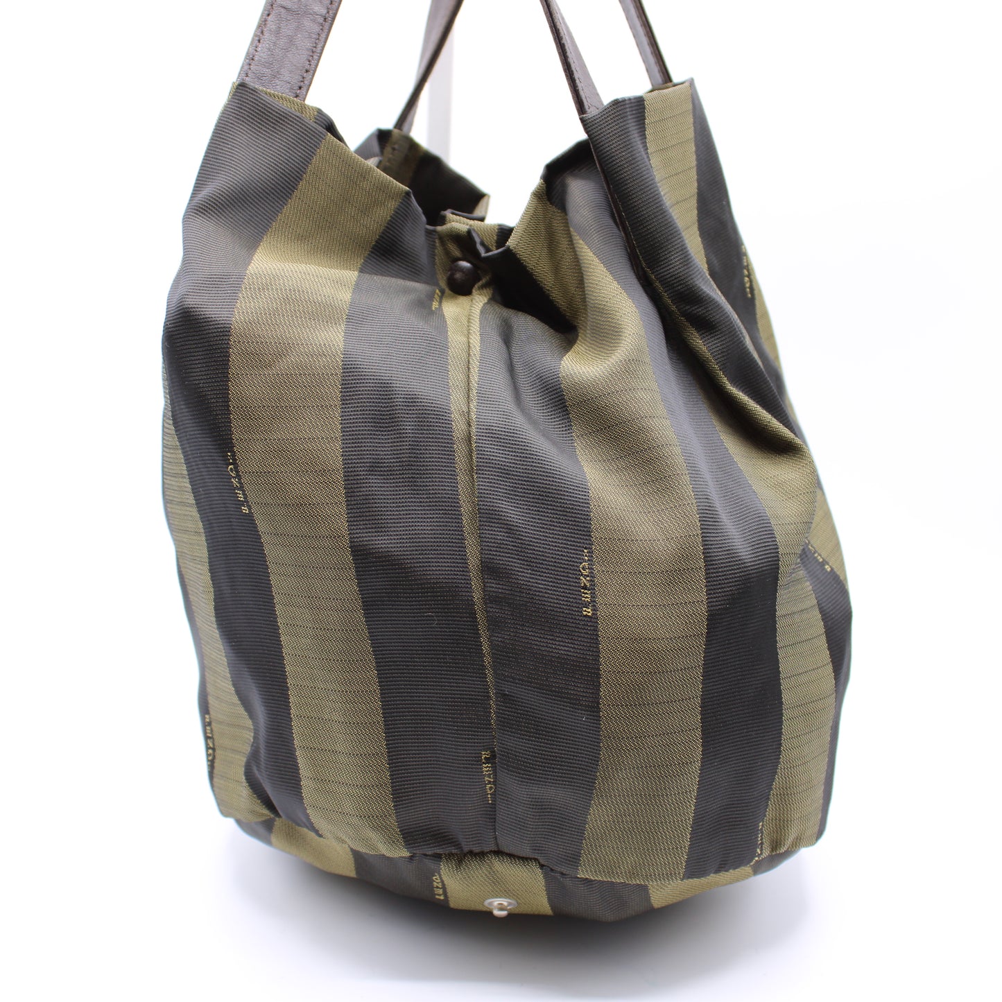Fendi Pequin Canvas Foldable Bucket Leather Straps Bag Vintage