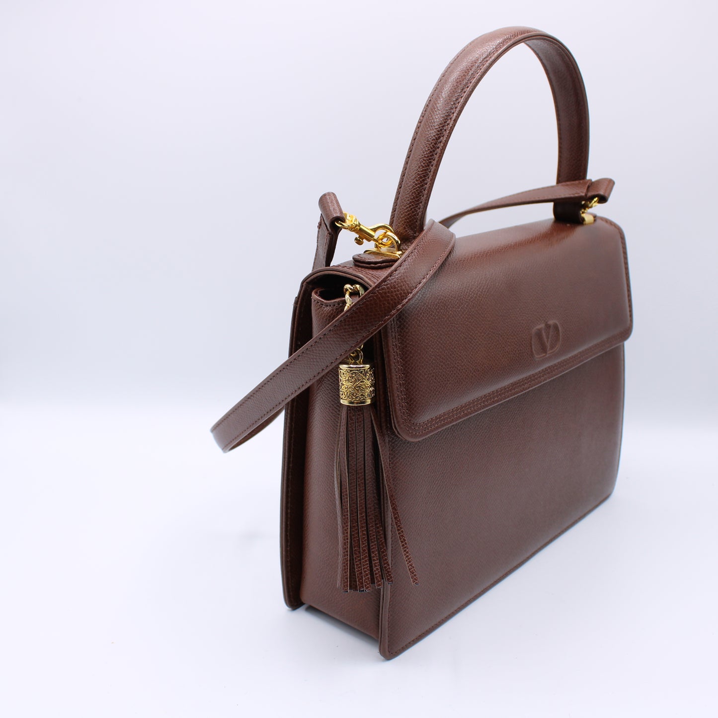 Valentino Garavani Brown Two Way Kelly Crossbody Leather Bag Vintage