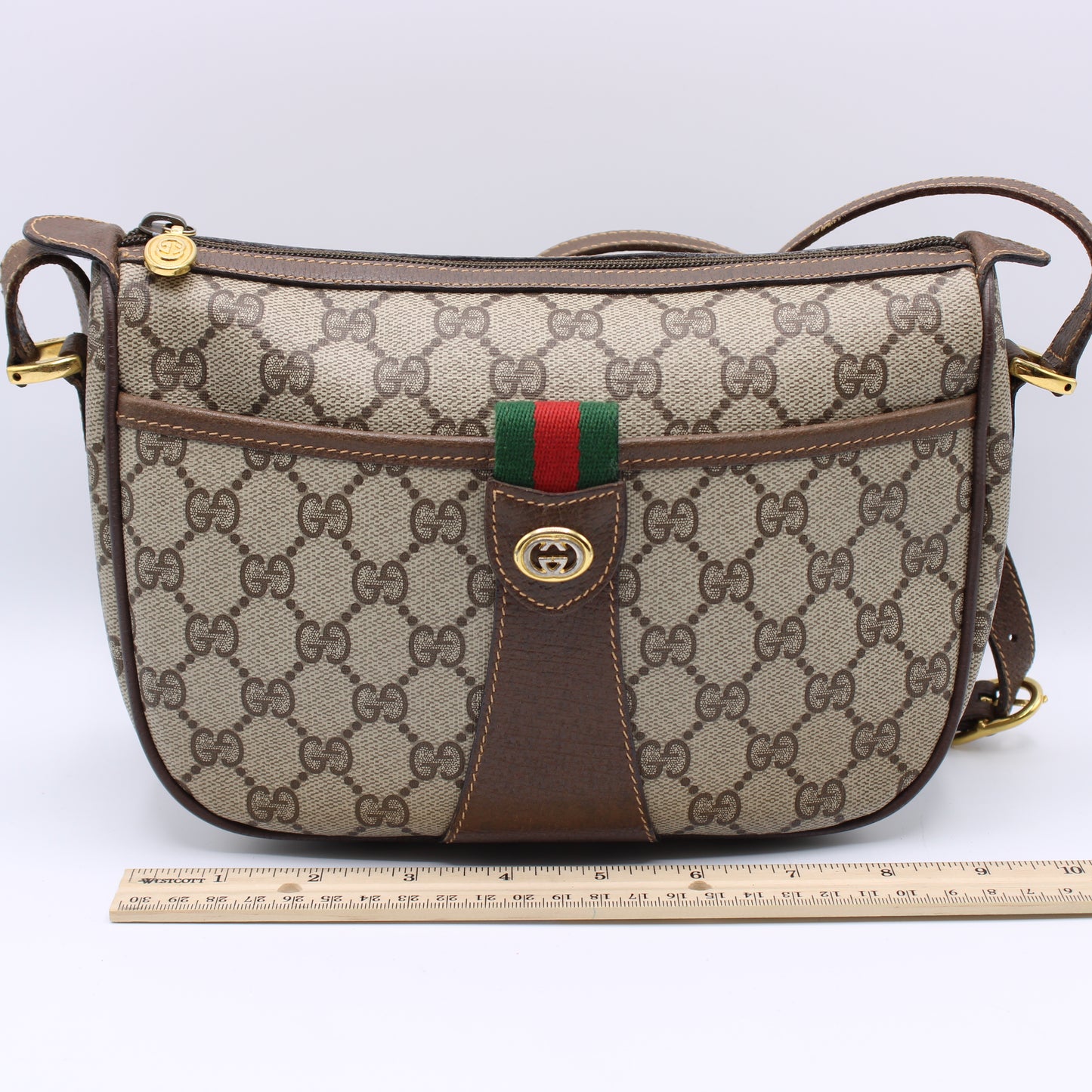 Gucci Supreme Ophidia GG Canvas Brown Leather Trim Crossbody Bag Vintage