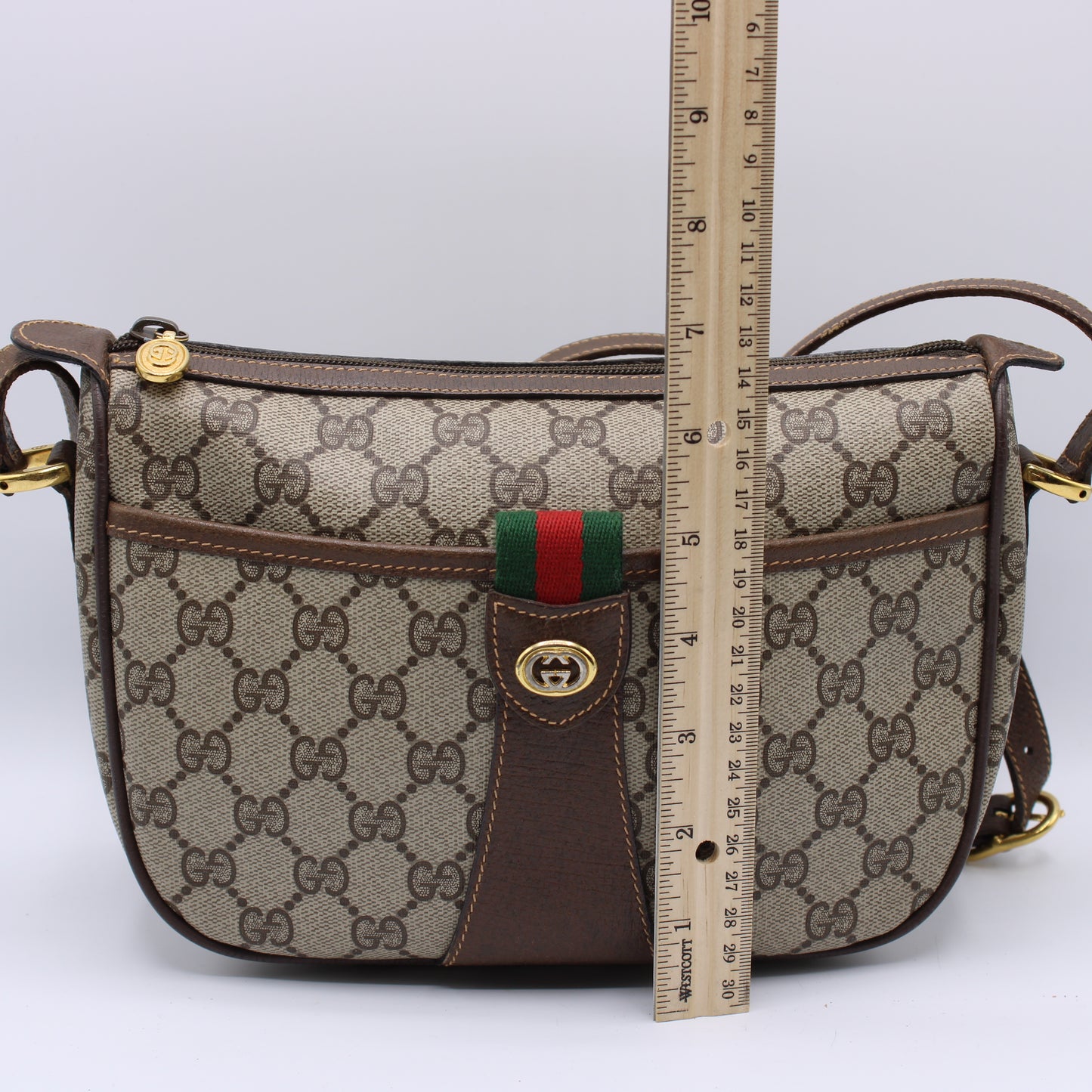 Gucci Supreme Ophidia GG Canvas Brown Leather Trim Crossbody Bag Vintage