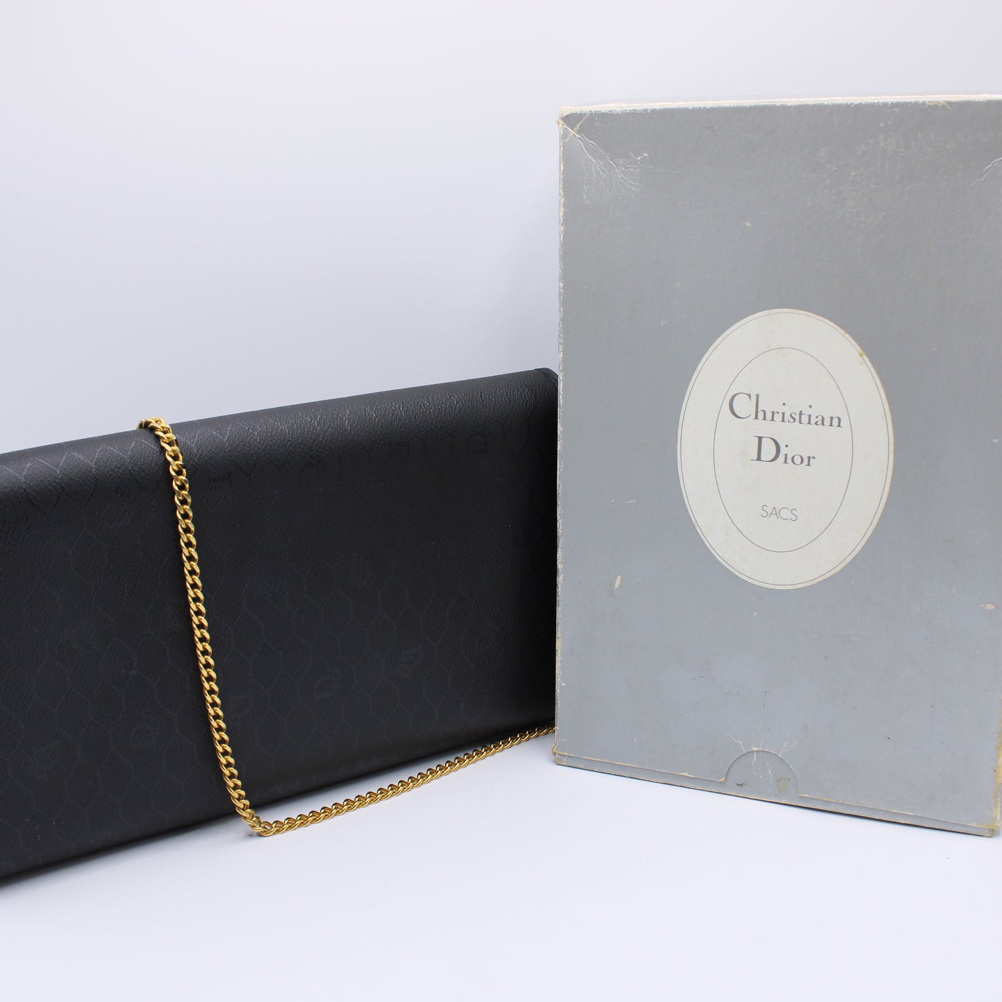 Christian Dior Honeycomb Black Leather On Chain Crossbody Bag Vintage