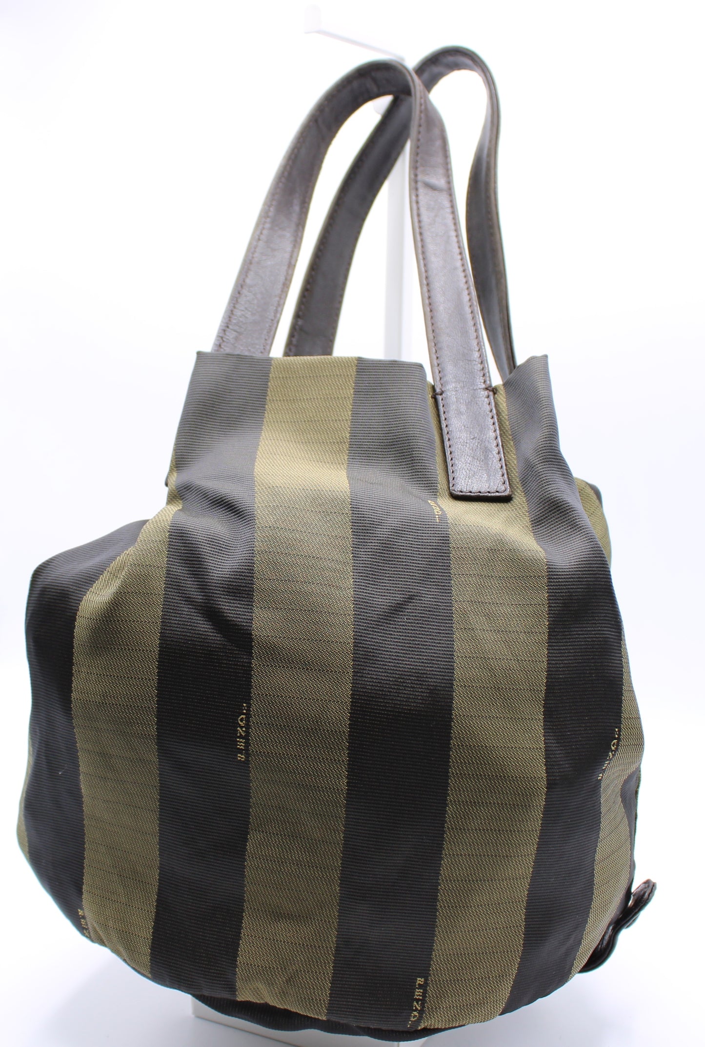 Fendi Pequin Canvas Foldable Bucket Leather Straps Bag Vintage