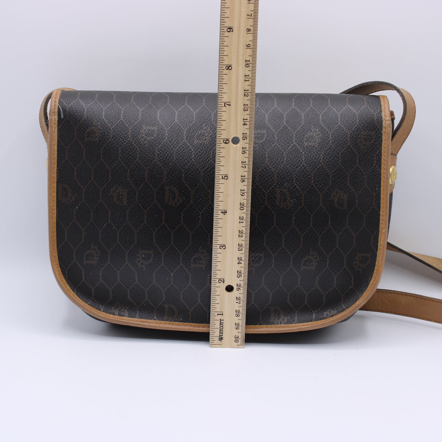 Christian Dior Brown Honeycomb Pattern Flap Crossbody Bag Vintage