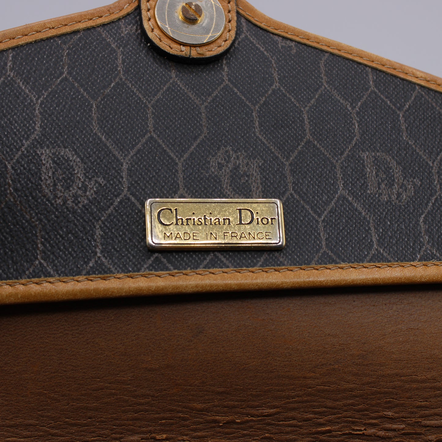 Christian Dior Brown Honeycomb Pattern Flap Crossbody Bag Vintage