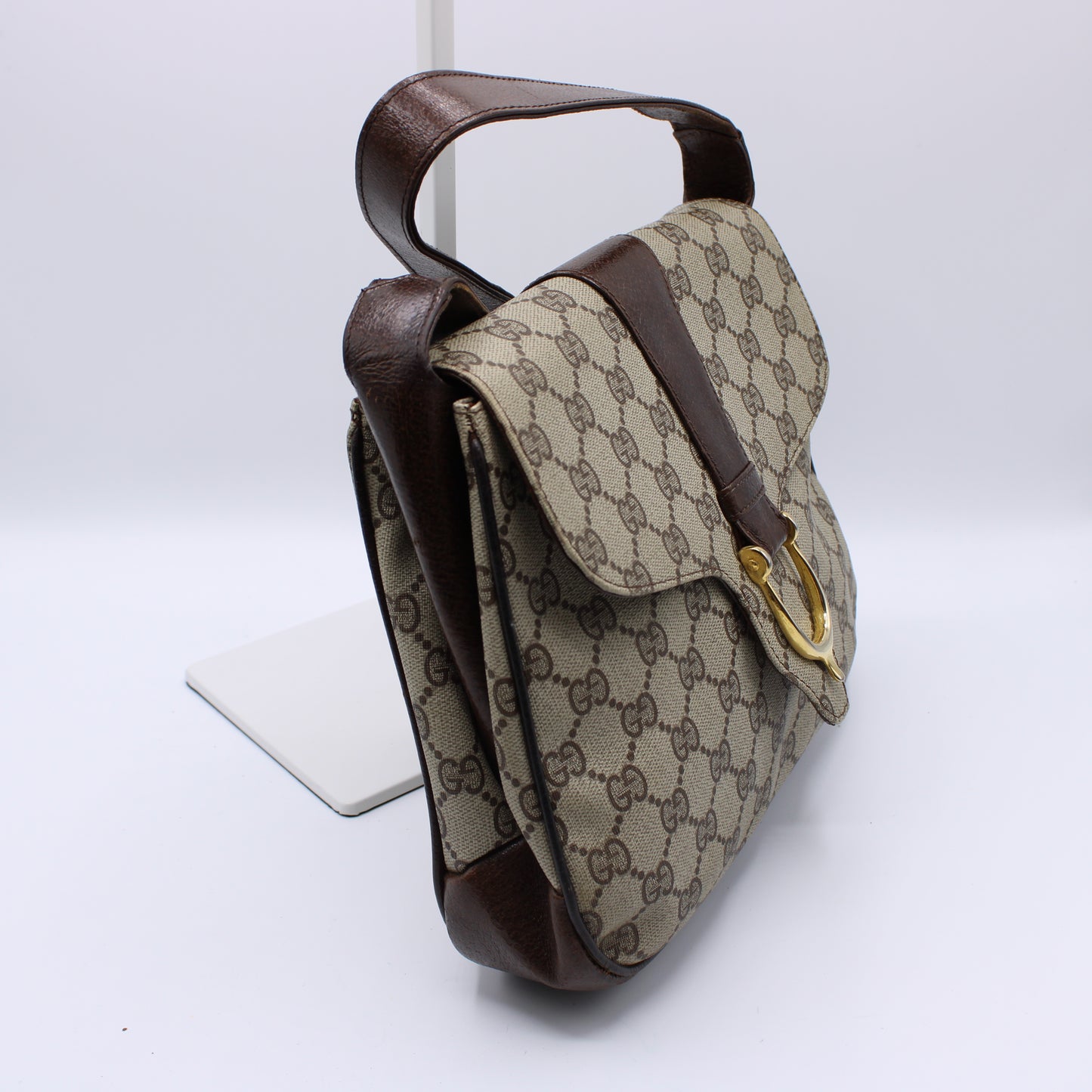 Gucci GG Brown Supreme Canvas Staple Flap Shoulder Bag Vintage