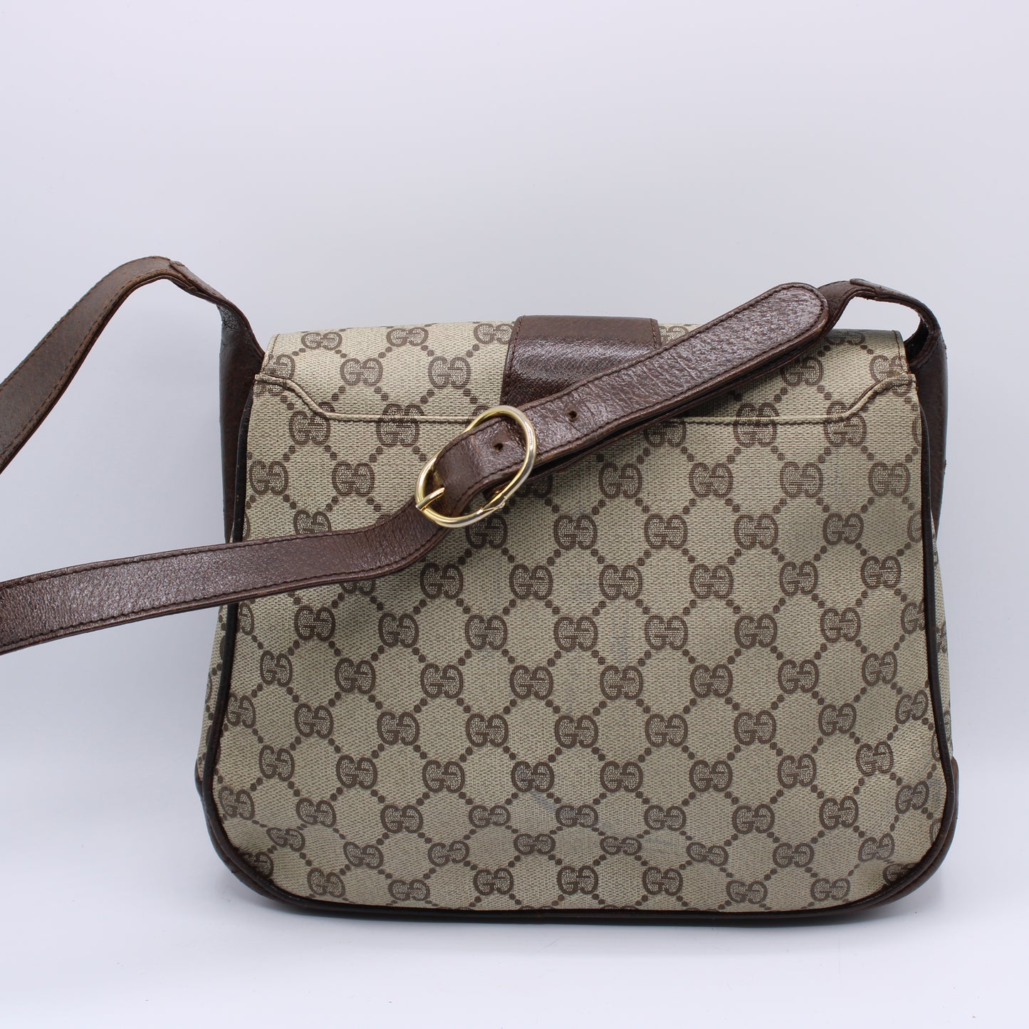 Gucci GG Brown Supreme Canvas Staple Flap Shoulder Bag Vintage