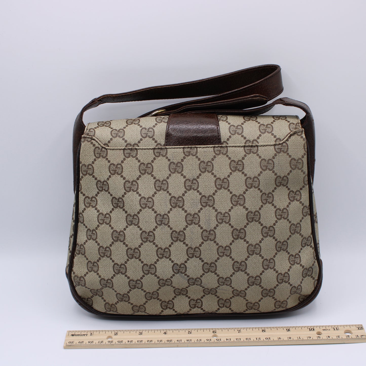 Gucci GG Brown Supreme Canvas Staple Flap Shoulder Bag Vintage