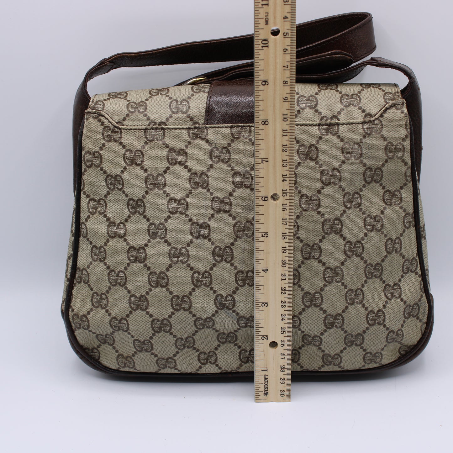 Gucci GG Brown Supreme Canvas Staple Flap Shoulder Bag Vintage