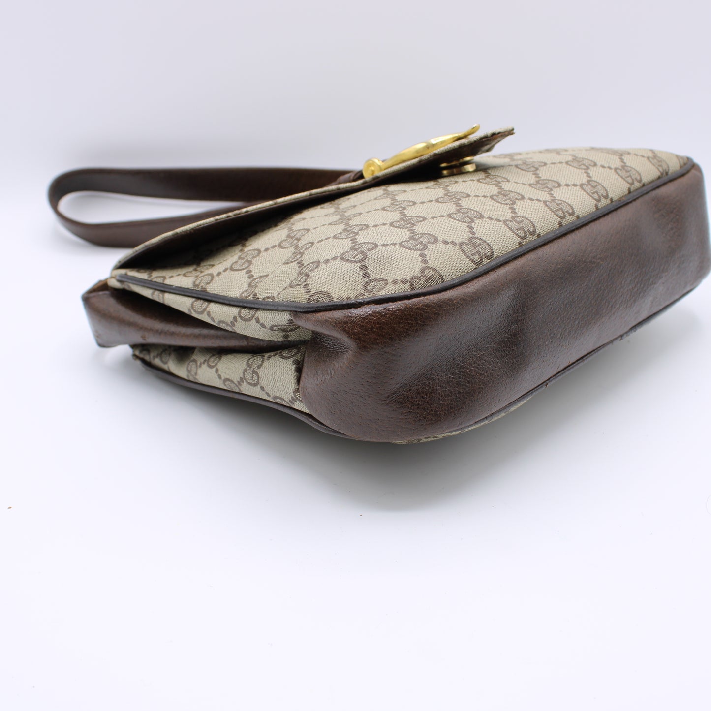 Gucci GG Brown Supreme Canvas Staple Flap Shoulder Bag Vintage