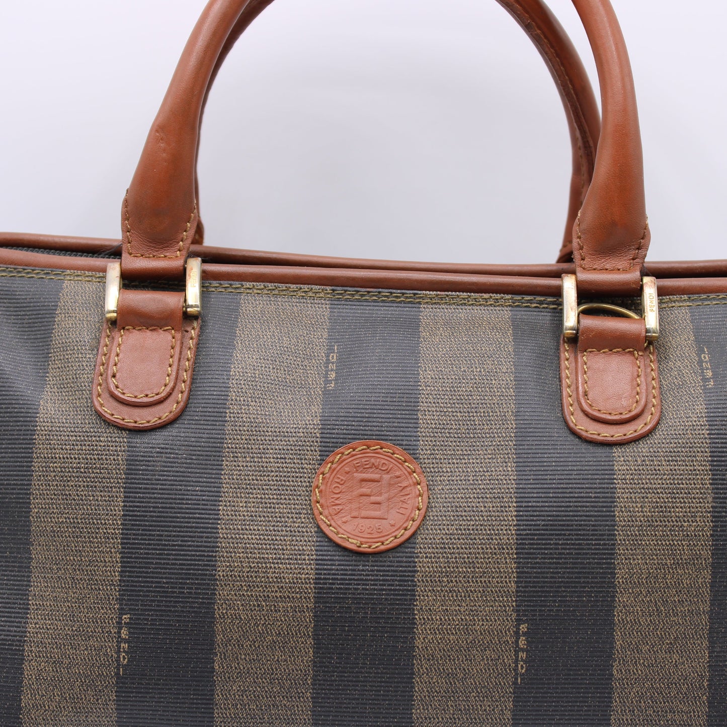 Fendi Striped Canvas Top Handle Boston Bag Vintage