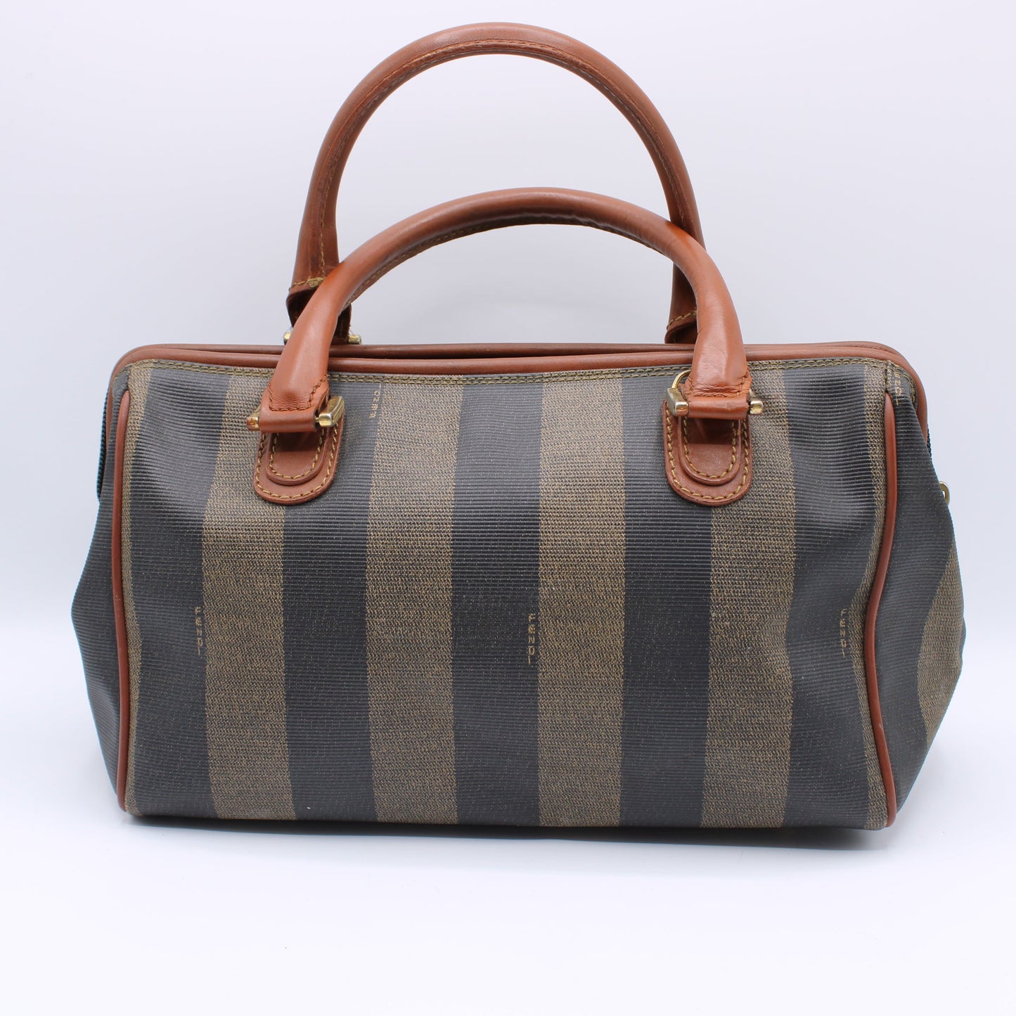 Fendi Striped Canvas Top Handle Boston Bag Vintage