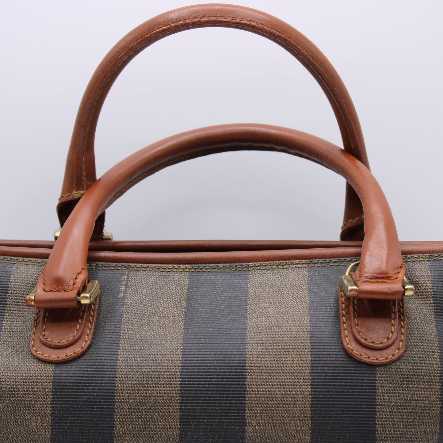 Fendi Striped Canvas Top Handle Boston Bag Vintage