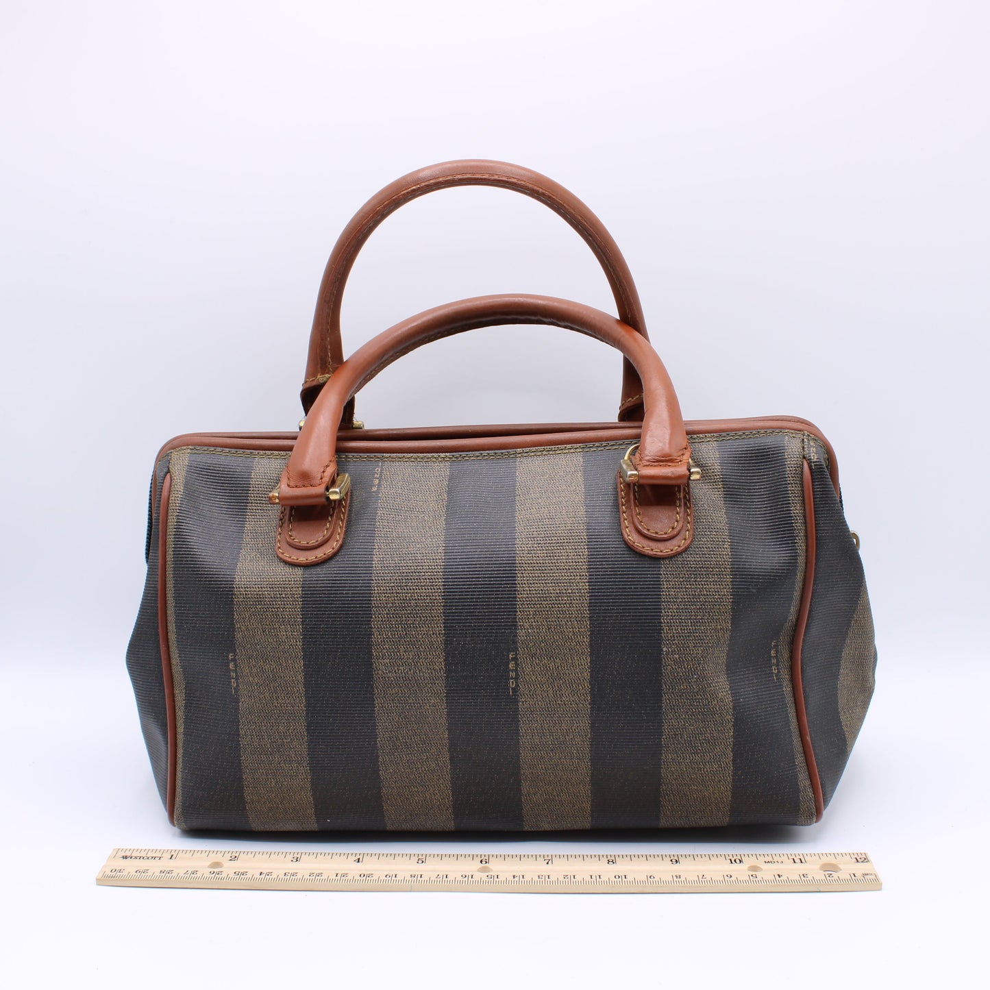 Fendi Striped Canvas Top Handle Boston Bag Vintage