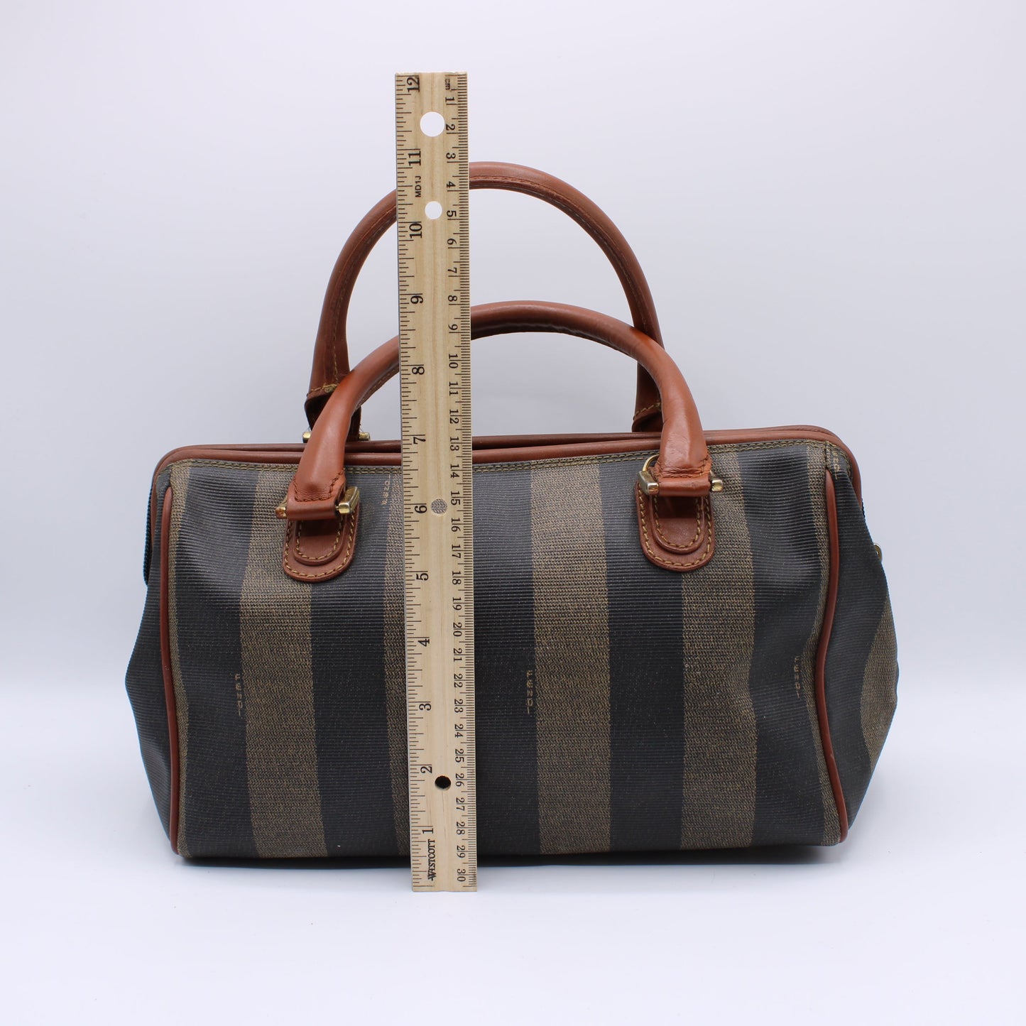 Fendi Striped Canvas Top Handle Boston Bag Vintage