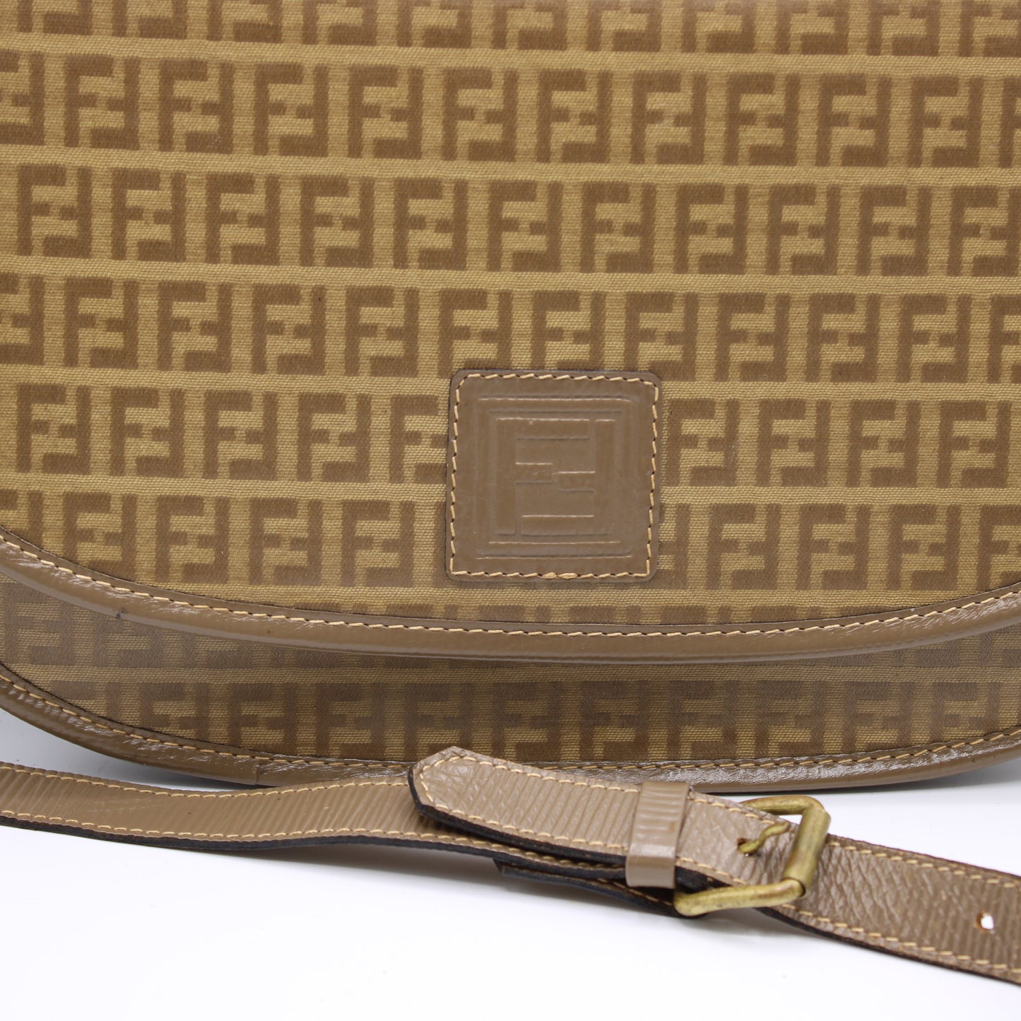 Fendi Zucca Beige Canvas Leather Flap Crossbody Bag Vintage