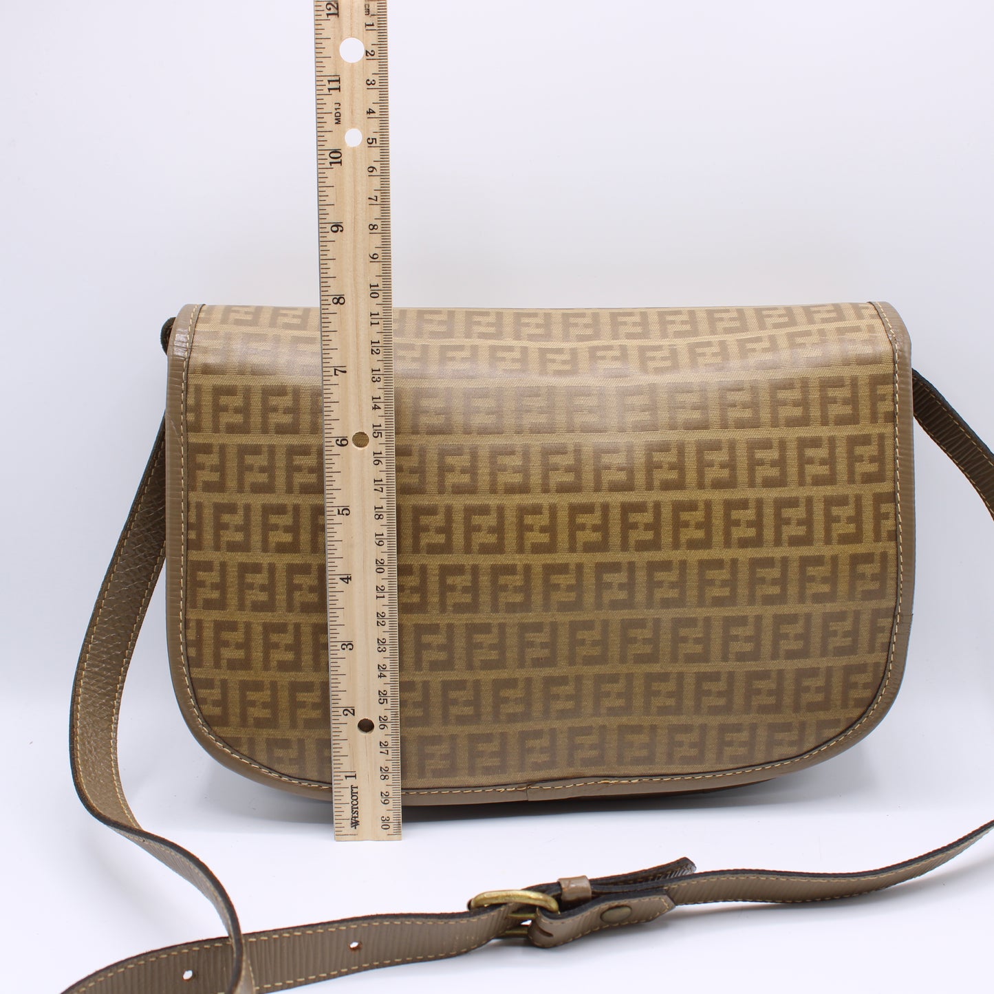 Fendi Zucca Beige Canvas Leather Flap Crossbody Bag Vintage