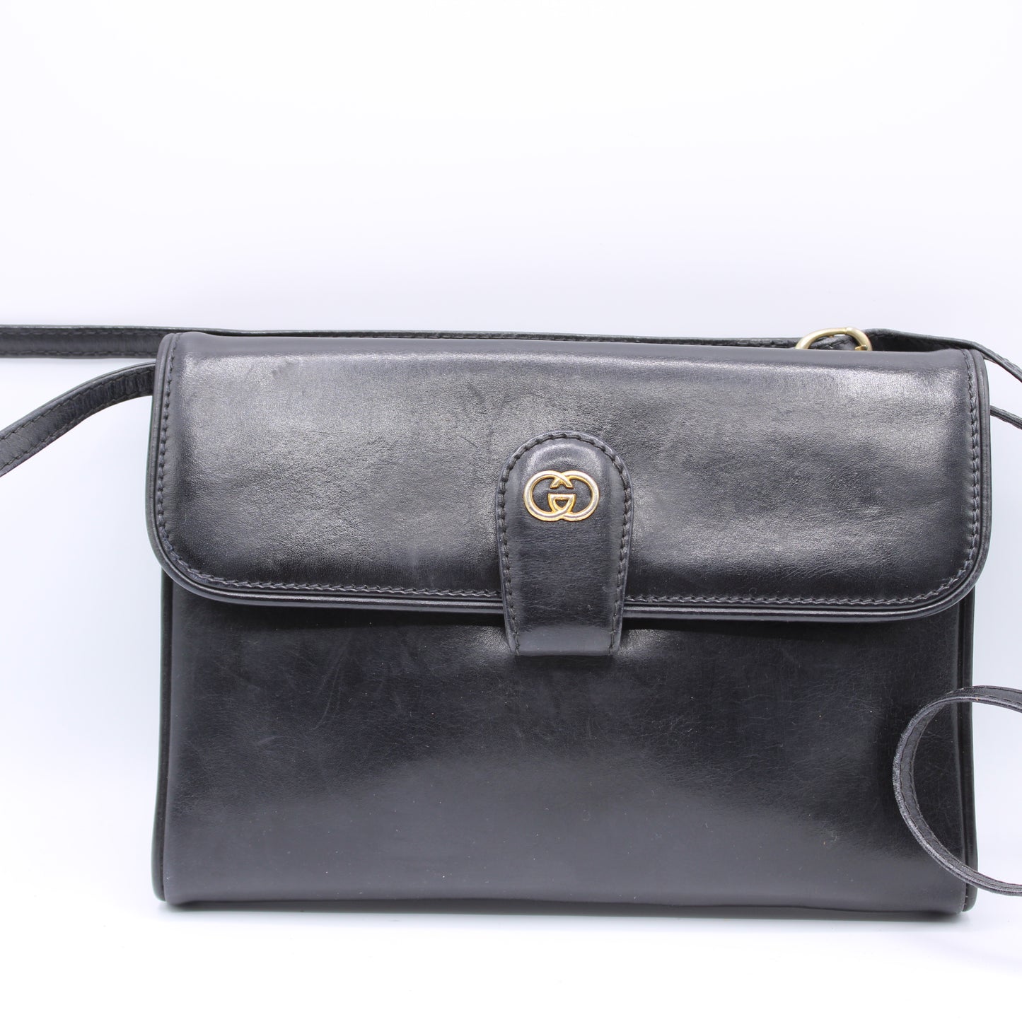 Gucci Interlocking GG Black Leather Flap Crossbody Bag Tom Ford Vintage