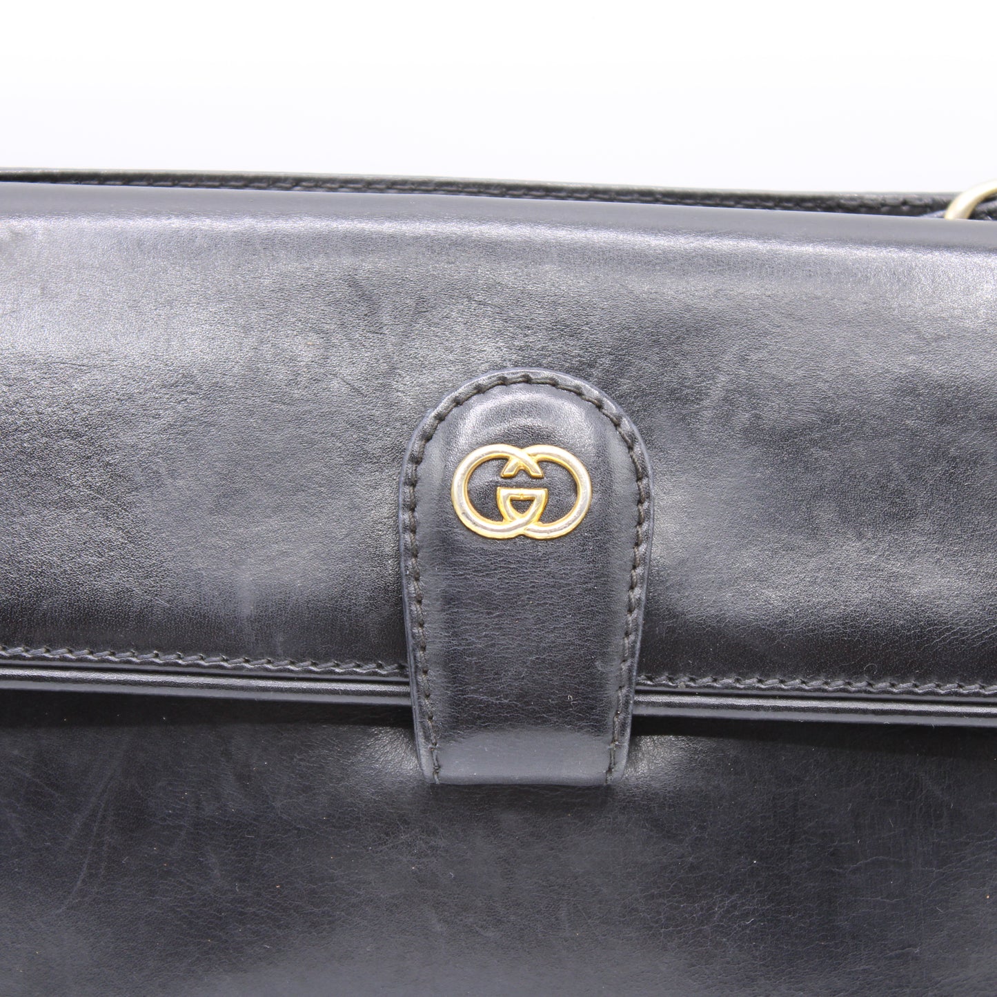 Gucci Interlocking GG Black Leather Flap Crossbody Bag Tom Ford Vintage